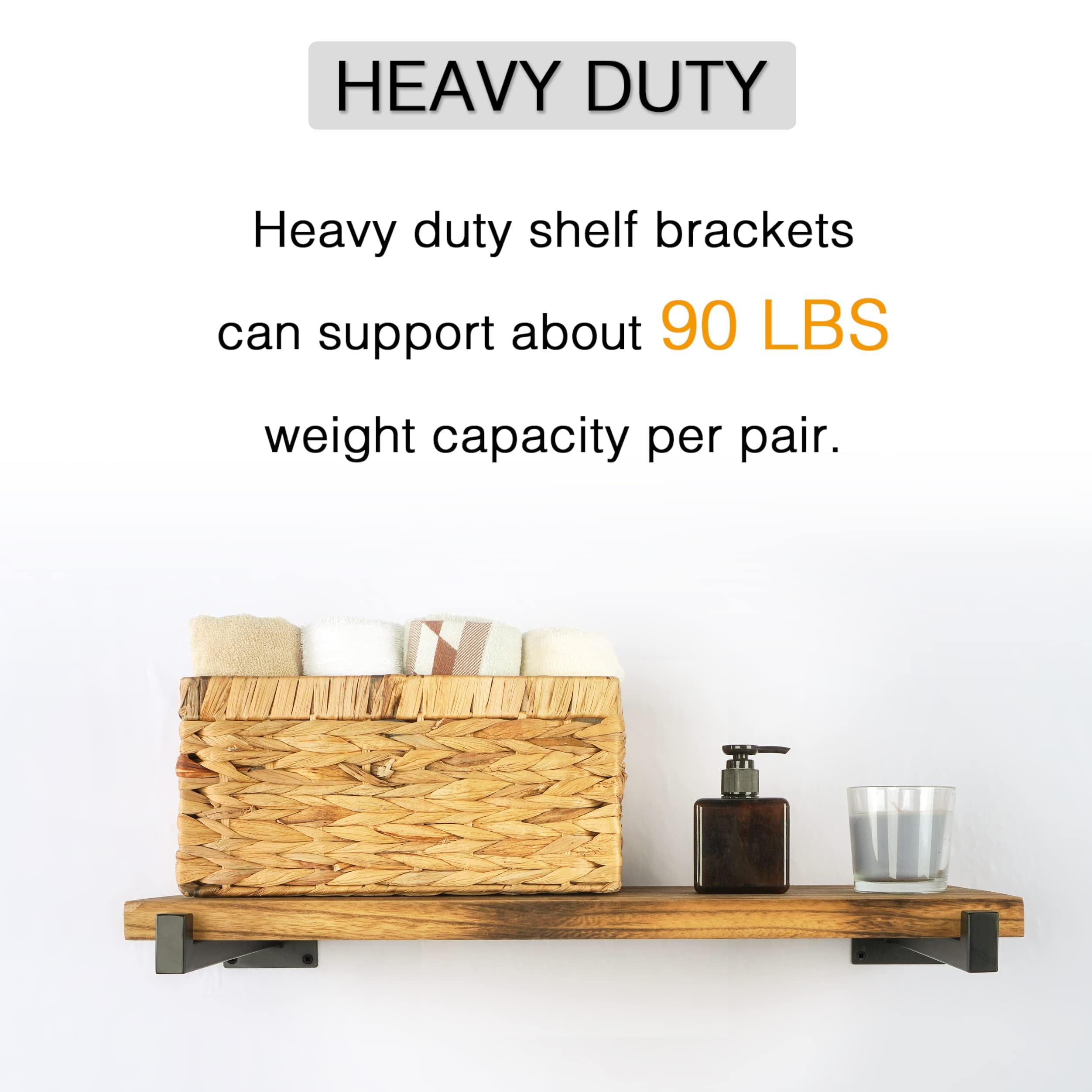 OVOV 6 Pack 12 Inch Black Floating Shelf Brackets with Lip - Heavy Duty Industrial Metal Shelving Supports for Wall Mounted Shelves - Includes Screws - Perfect for Kitchen, Bathroom, Garage & Home Storage Organization