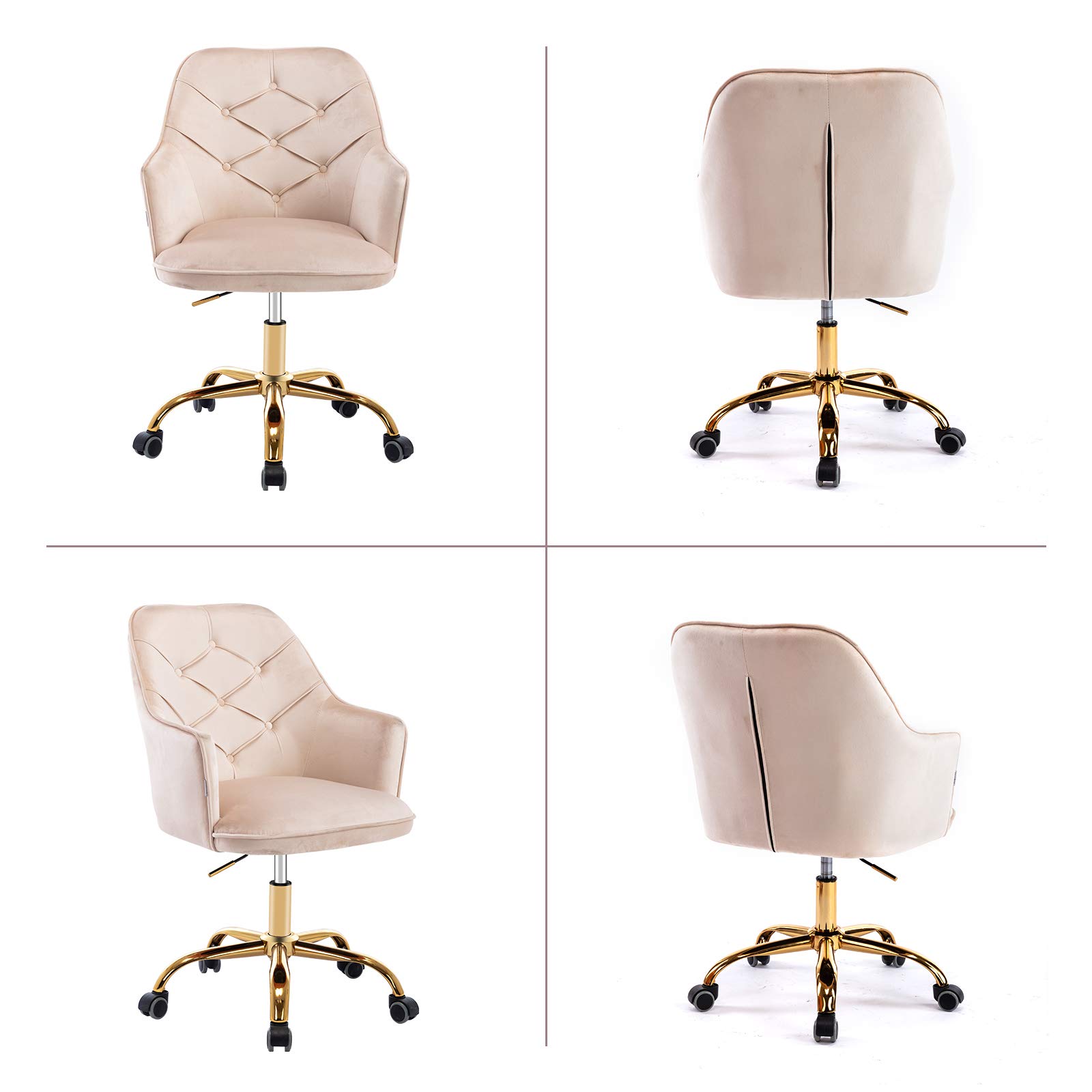 HomVent Velvet Home Office Chair - Modern Swivel Desk Chair with Adjustable Height & Soft Velvet Seat, Ergonomic Computer Chair for Work & Study, Perfect for Home Office, Gaming & Workspace (Beige)