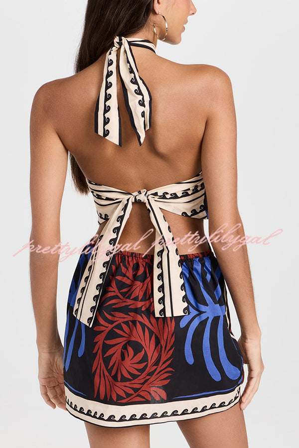 Stylish Printed Halterneck Mini Dress for Women - Sexy Beach & Resort Wear - Perfect for Summer Vacations, Pool Parties, and Tropical Getaways
