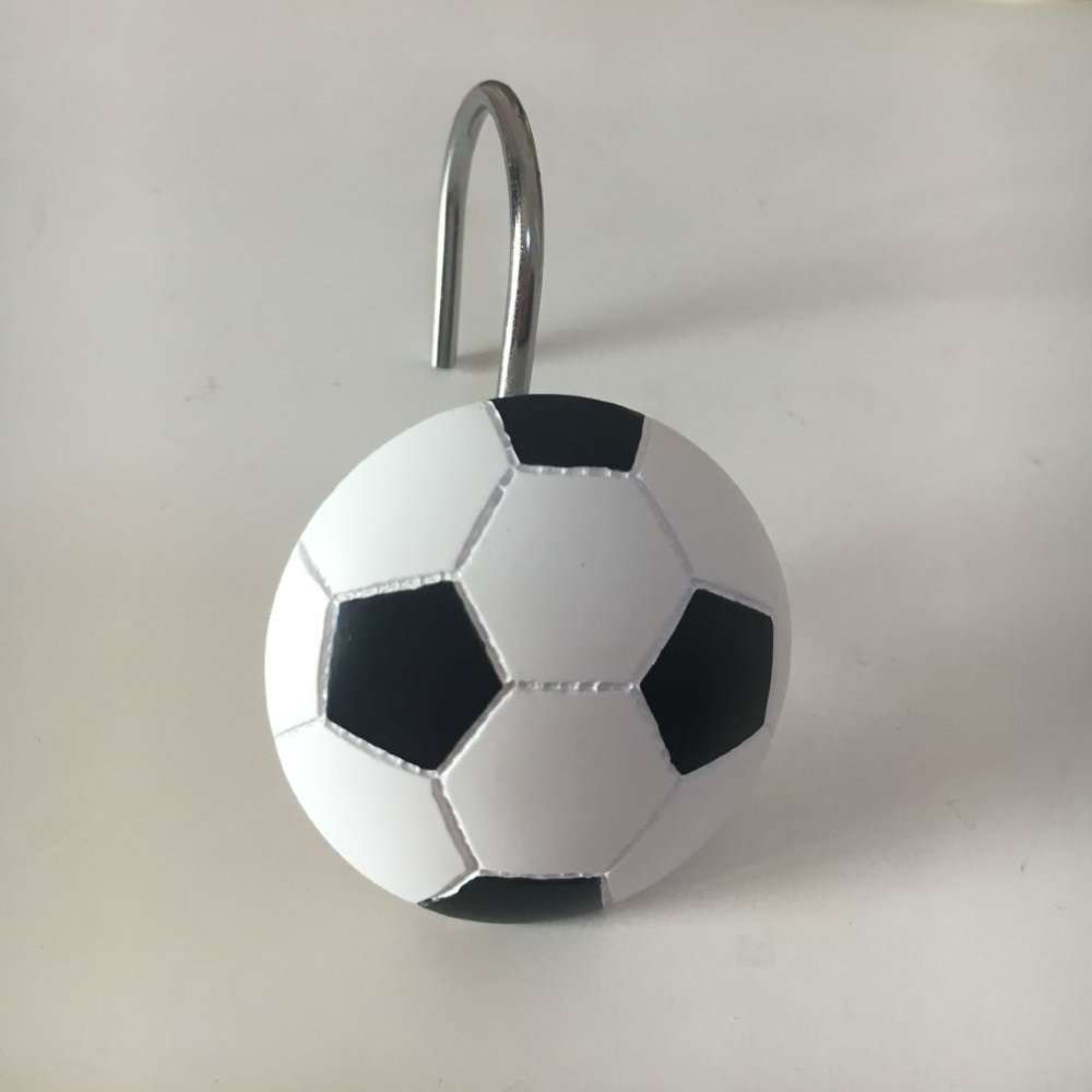 12 Pack Soccer Shower Curtain Hooks - Decorative Football Theme Bathroom Accessories for Sports Fans - Perfect for Kids Room, Game Day Decor & Soccer Themed Bathrooms