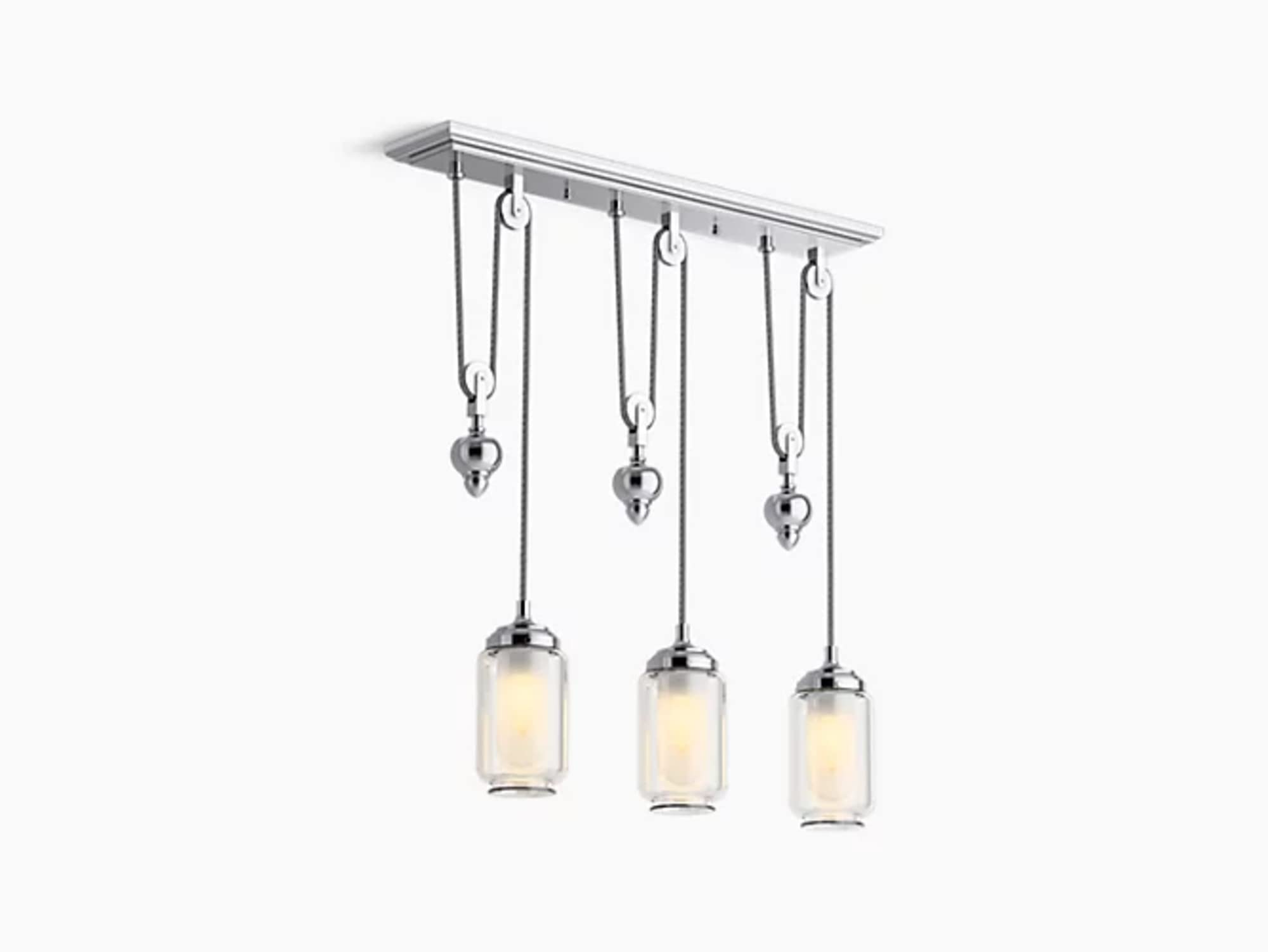 KOHLER Artifacts Triple Pendant Light Fixture - Adjustable 10' Cord, 3-Light Polished Chrome Kitchen Island Lighting for Modern Dining & Bar Areas