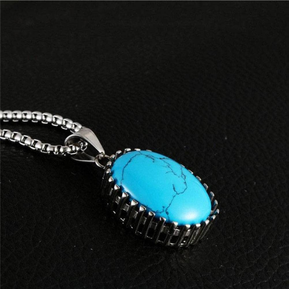 Elegant Titanium Steel Oval Opal Pendant Necklace for Women - Personalized Stainless Steel Turquoise Jewelry Gift, Perfect for Birthday, Anniversary & Special Occasions