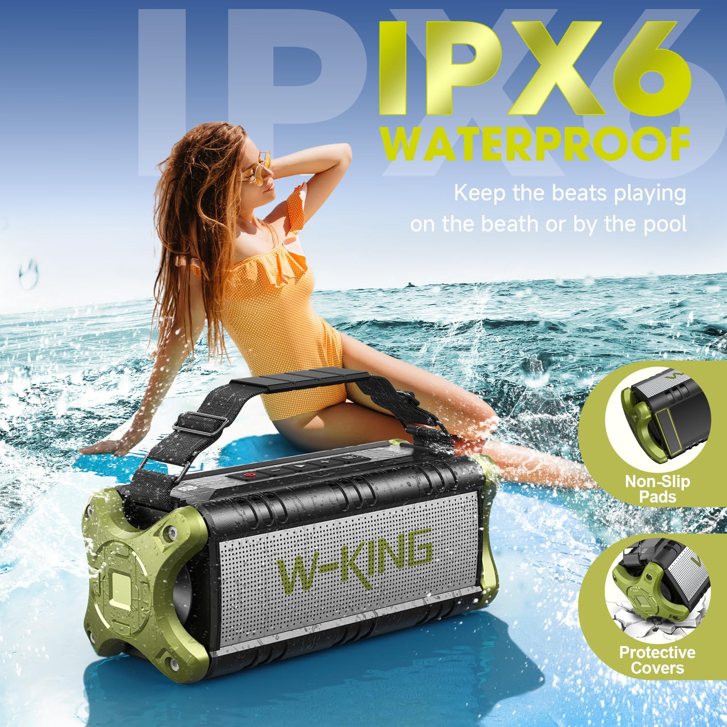 W-King 90W Peak Power Bluetooth Speaker - Portable Wireless Speaker with Deep Bass Subwoofer, IPX6 Waterproof, 40H Playtime, EQ & Stereo Pairing | Perfect for Camping, Beach Parties, Backyard BBQs & Outdoor Adventures