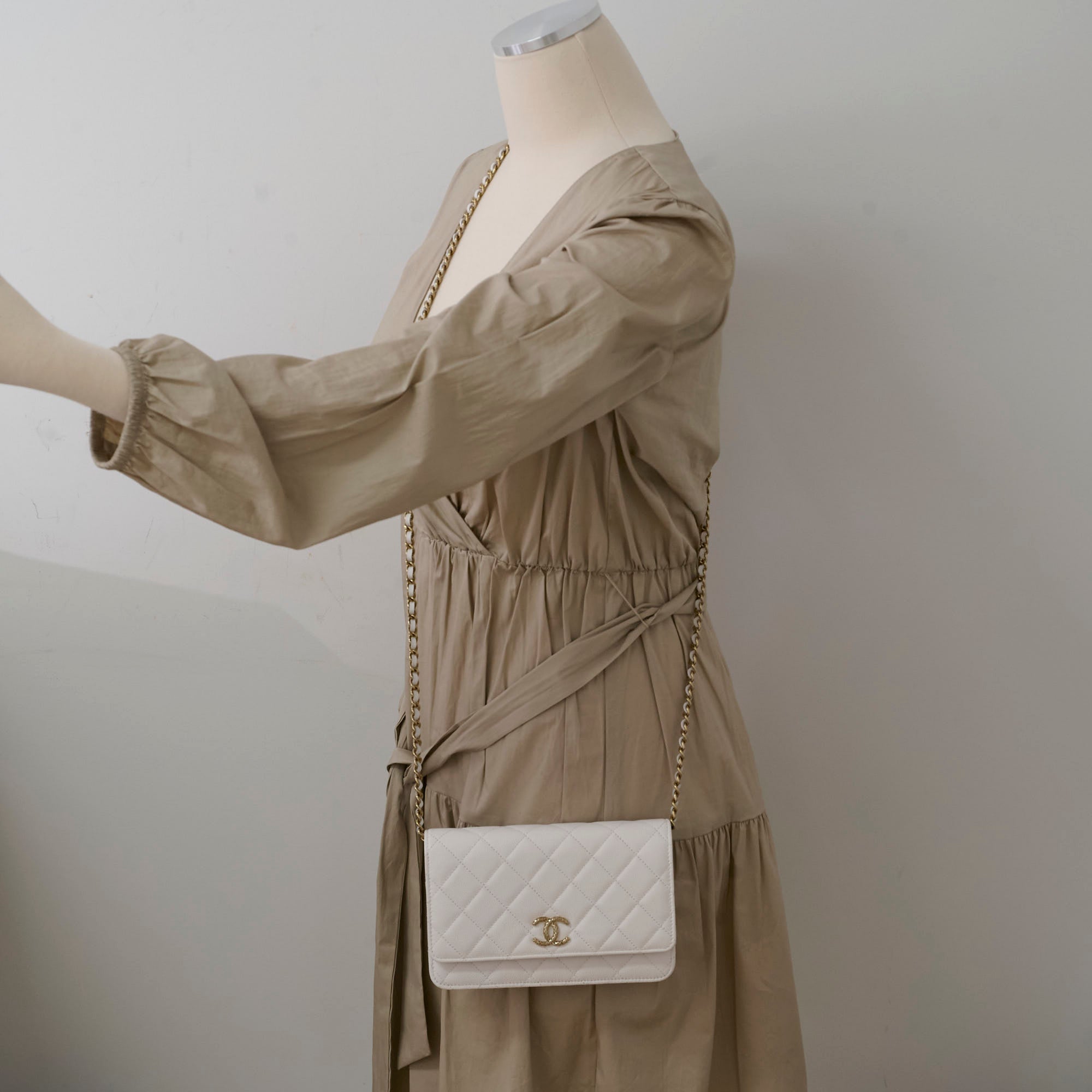 Chanel Caviar Leather Wallet On Chain Crossbody Bag - White with Microchip - Perfect for Evening Events, Parties & Luxury Fashion Accessories
