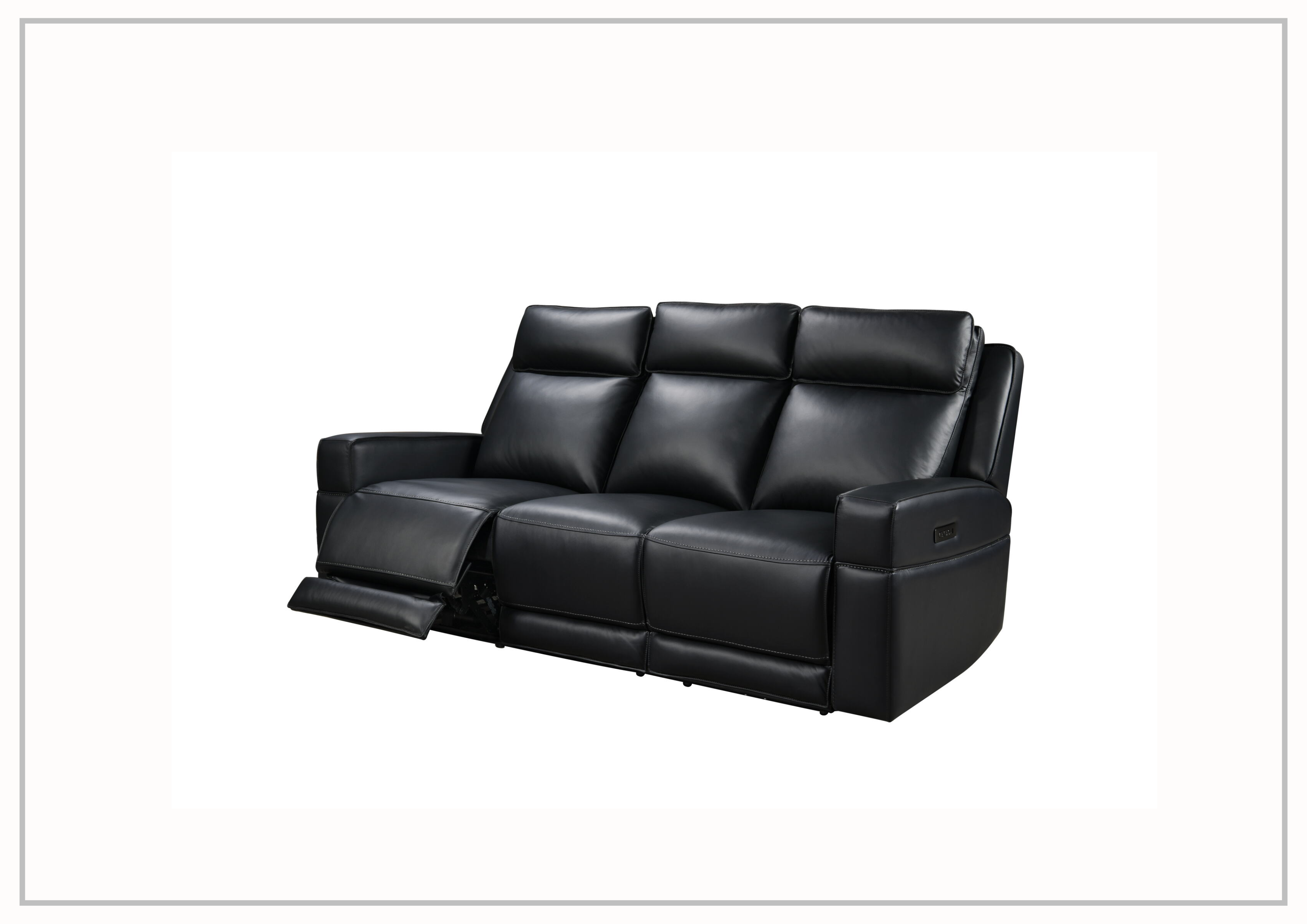 Gio Italia Power Reclining 3-Seater Leather Sofa - Black Genuine Leather Living Room Couch with USB Charging | Perfect for Home Theater, Family Room & Lounge Relaxation