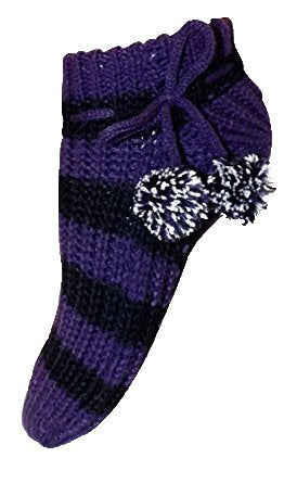 Women's Non-Slip Crochet Knitted Slipper Socks with Pom Poms - Cozy House Shoes for Winter, 2-Pack - Perfect for Indoor, Lounge, and Gift Giving