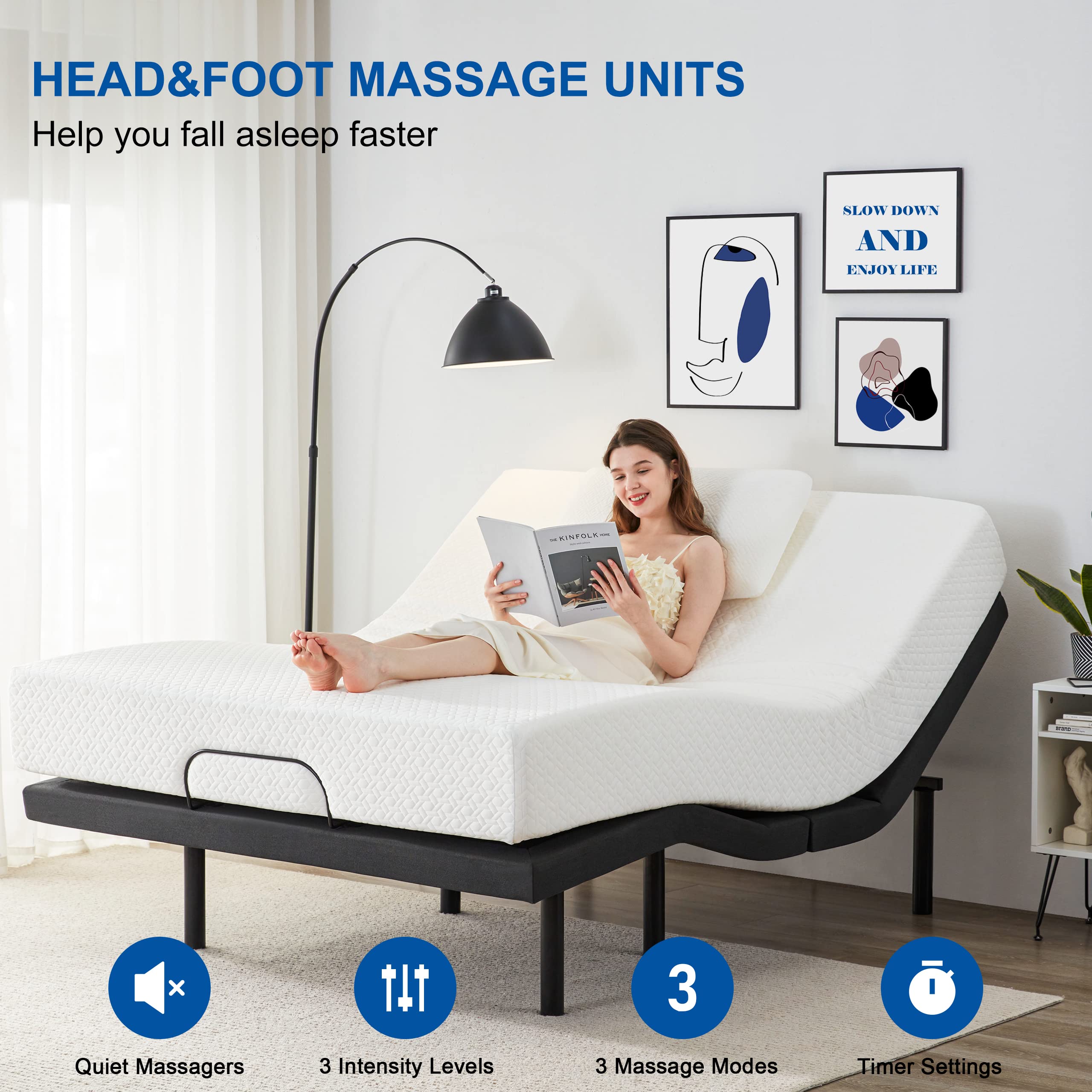 Adjustable Bed Base Frame with 17 Control Functions, Bluetooth App, Dual Massage & USB Ports, Head/Foot Incline, Zero Gravity & Under Bed Lights - Queen Size for Ultimate Comfort & Relaxation | Perfect for Home, Office & Guest Rooms