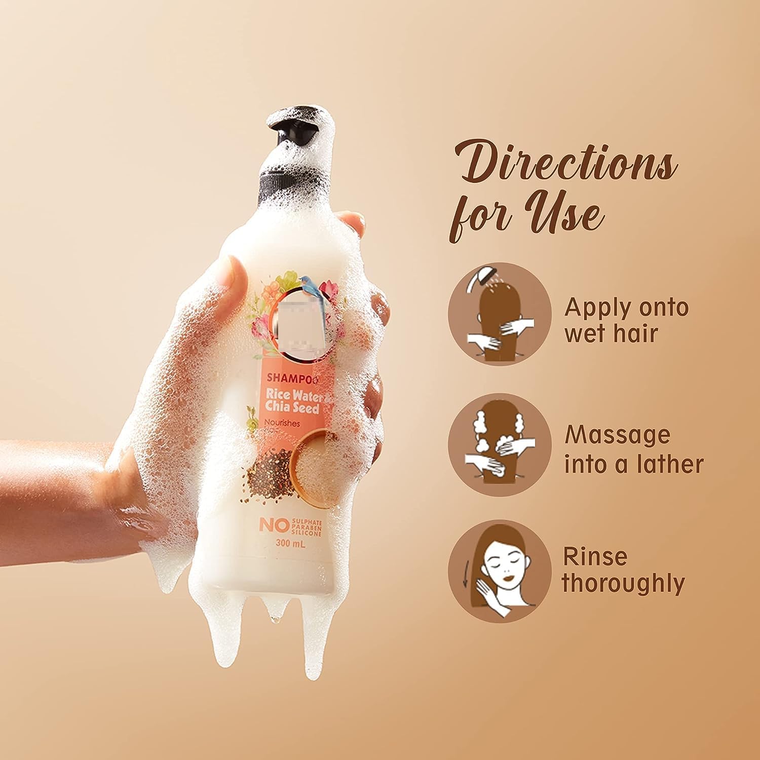 Rice Water & Chia Seed Shampoo for Hair Growth - Sulfate Free, Paraben Free, Silicone Free - Deep Conditioning & Strengthening Treatment - 300ml Bottle - Perfect for Dry, Damaged Hair & Daily Nourishment