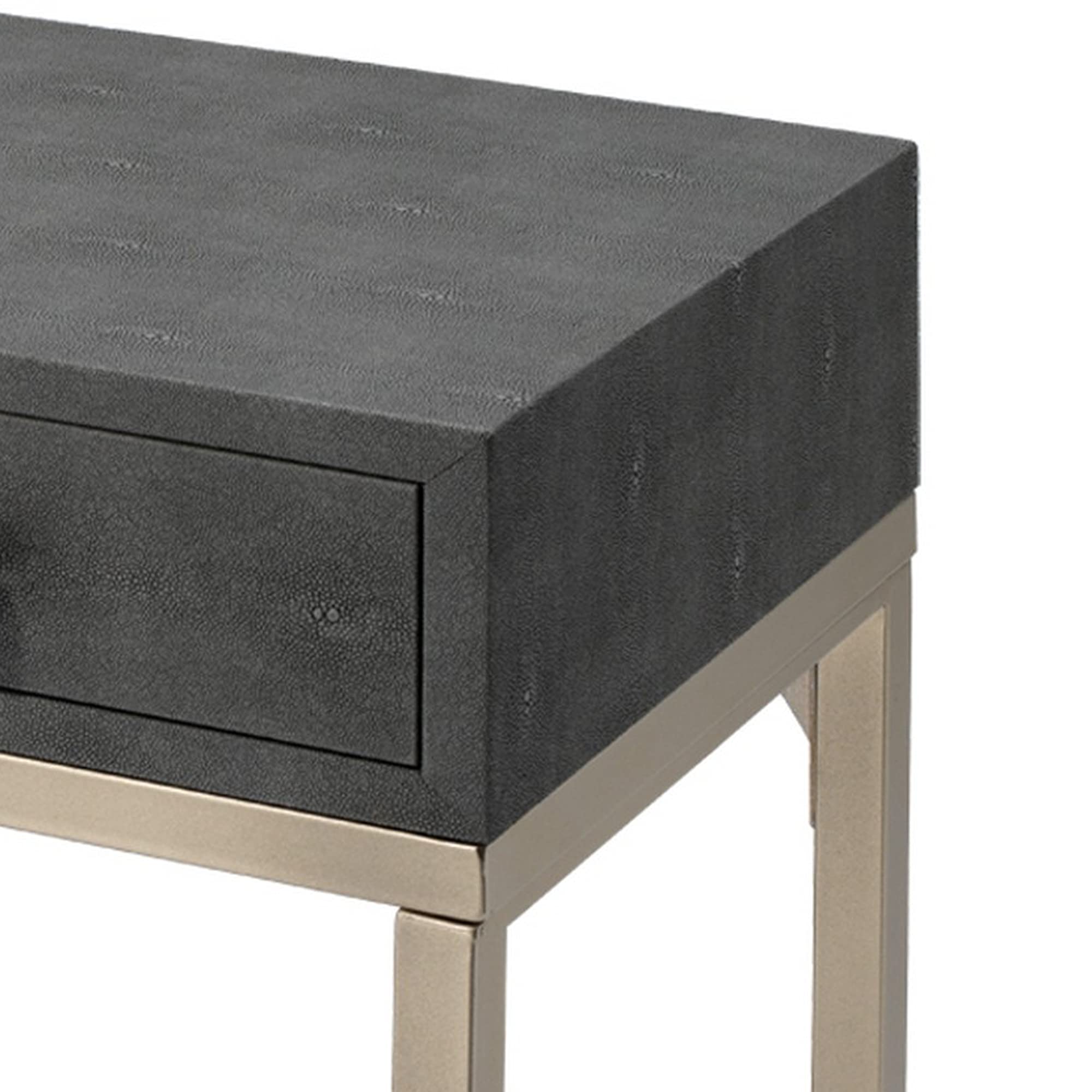 Benjara Modern Gray Side Table with One Drawer and Sturdy Metal Base - Perfect for Living Room, Bedroom or Office Accent Furniture