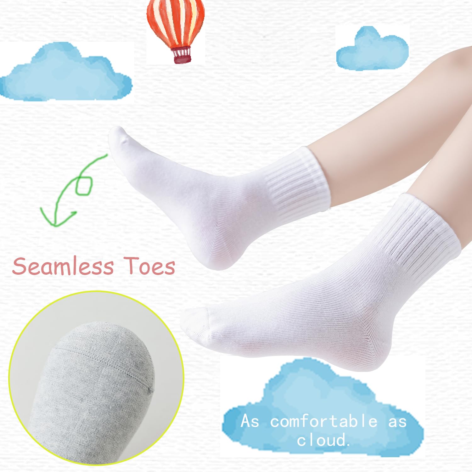**Boys Girls Cotton Crew Socks - White Seamless Retro Striped Ankle Socks for School, Sports & Everyday Wear**