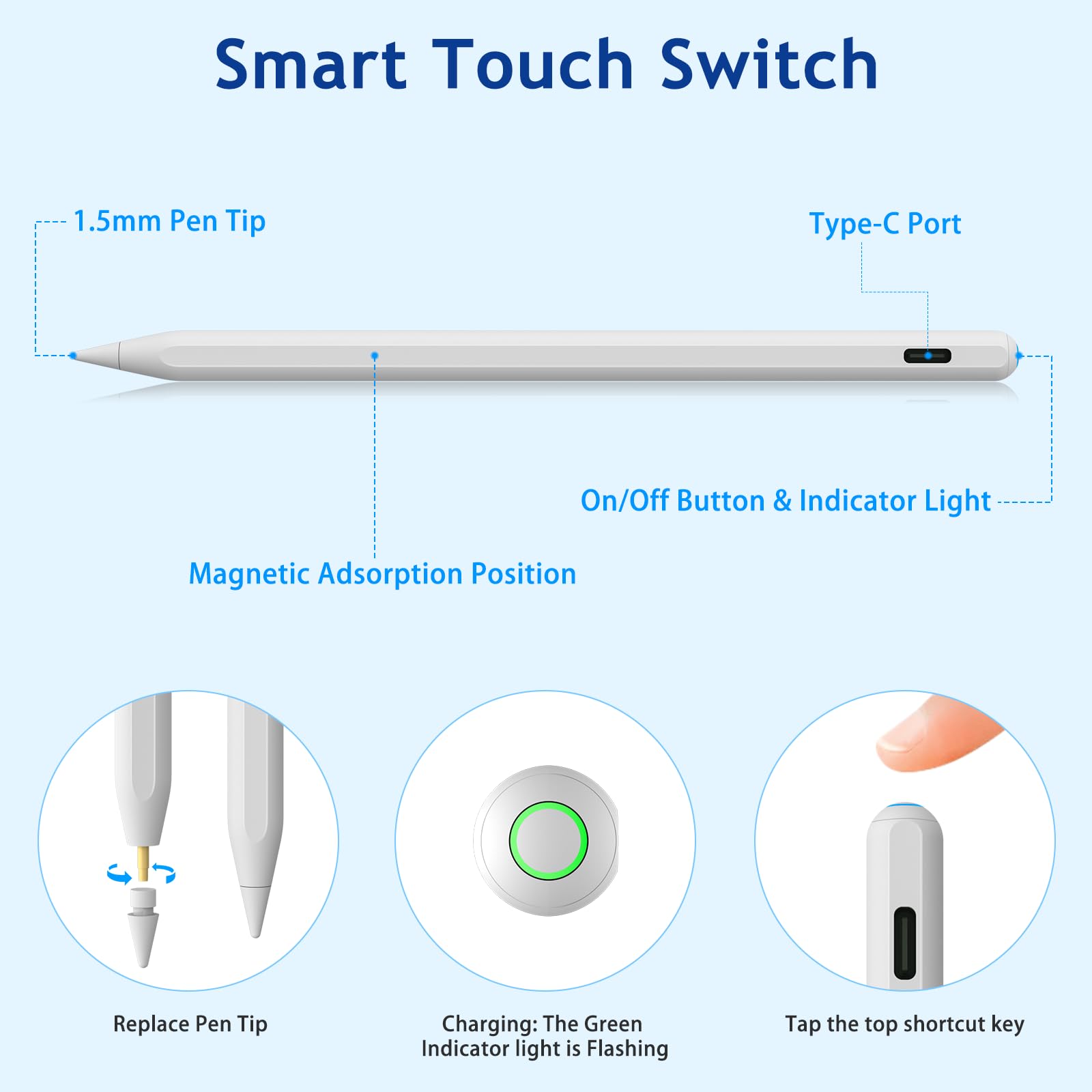 Premium Stylus Pen for iPad with Wireless Magnetic Charging - Apple Pencil Alternative Compatible with iPad 10/9/8/7/6, iPad Air 5/4/3, iPad Mini 6/5, iPad Pro 11