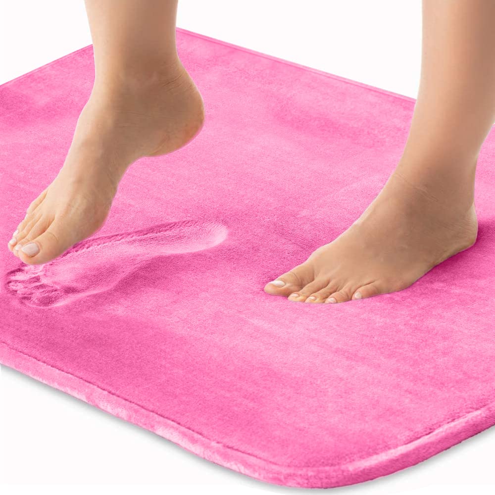 Gorilla Grip Thick Memory Foam Bath Rug - Ultra Soft Absorbent Luxury Bath Mat (54x24 Inch) with Plush Velvet Top & Quick-Dry Microfiber Backing - Machine Washable Non-Slip Shower Mat for Bathroom, Bathtub & Shower Floor - Perfect for Spa-Like Comfort in Hot Pink