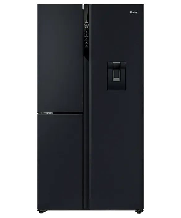 Haier 574L 500 Series S+ 3-Door Side by Side Refrigerator with Water Dispenser - Large Capacity Black Fridge for Kitchen, Home & Office Use