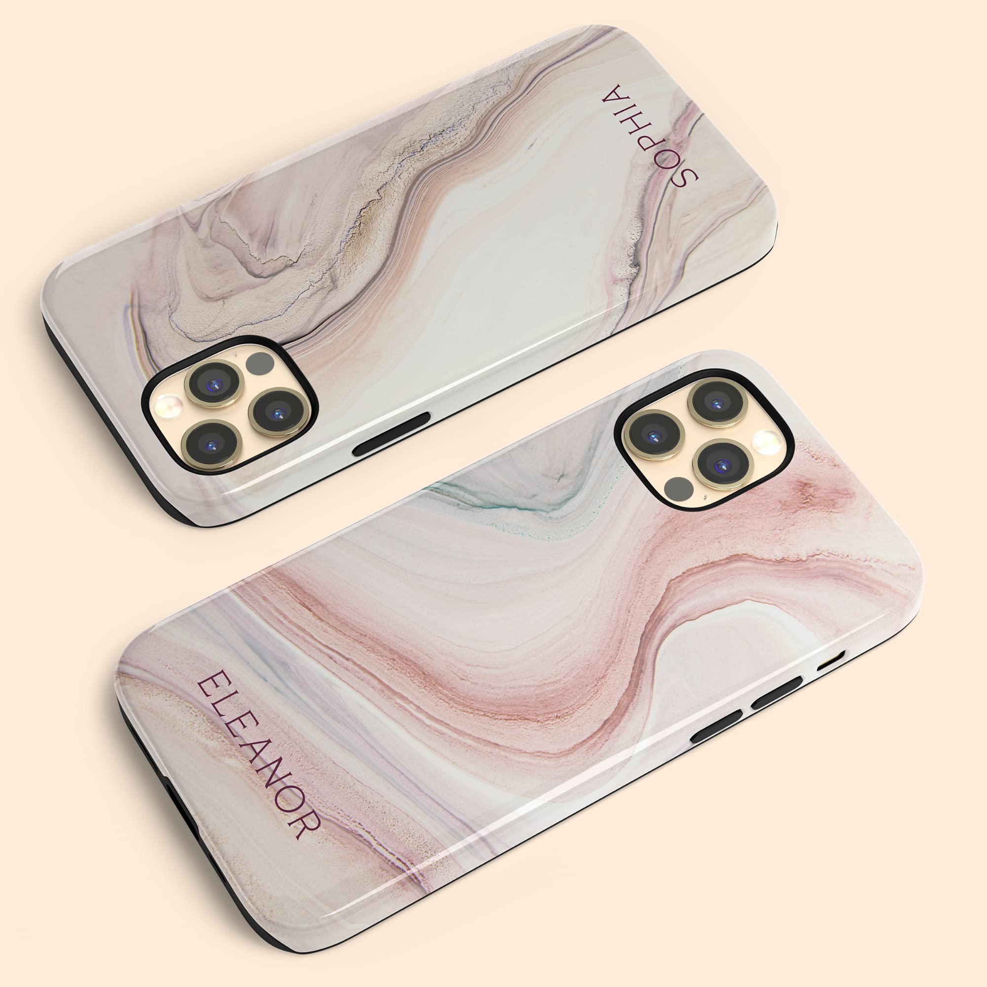 Personalized Nude Marble Stone Phone Case - Custom Name Engraved - Compatible with iPhone 16 Plus, 15 Pro Max, 14, 13 Mini, 12, 11, X/XS Max, XR, 7/8 - Stylish Protection for Everyday Use & Special Occasions