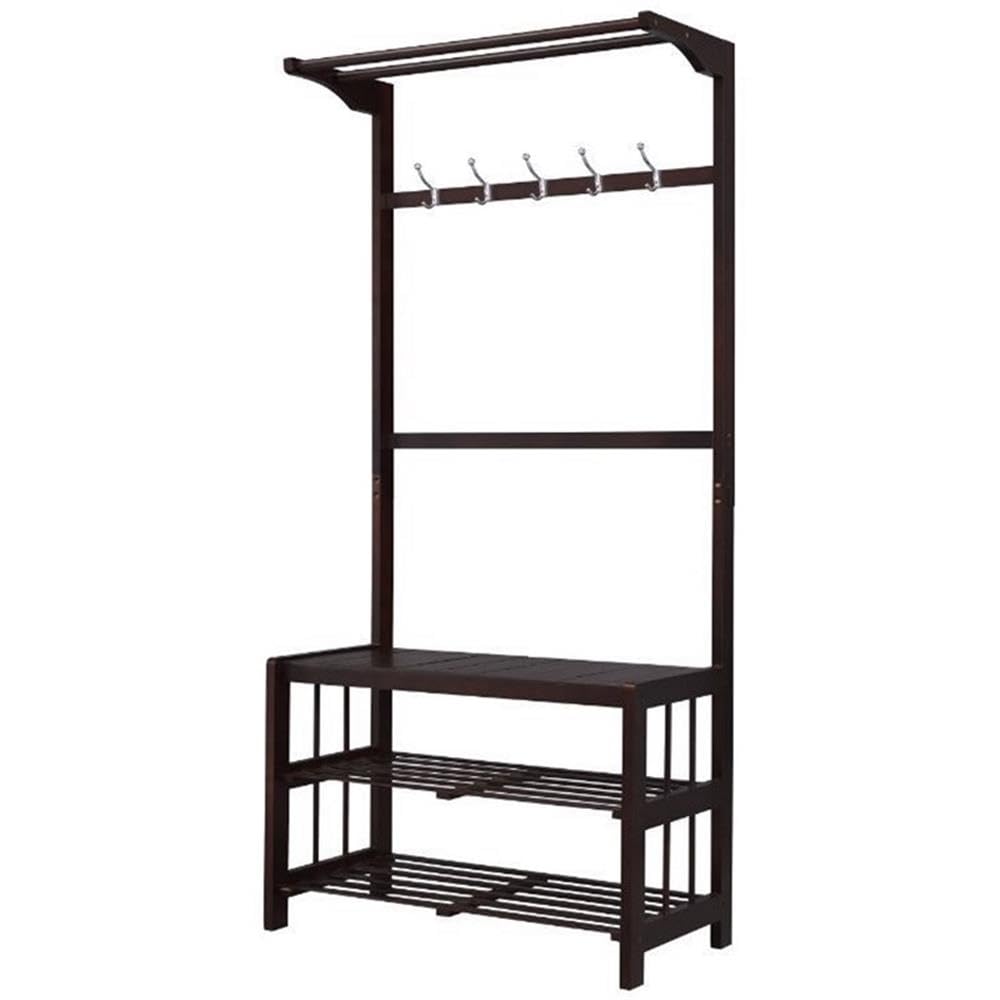 Acme Pieria Wooden Hall Tree with 5 Hooks & 2 Cloth Rods - Espresso Finish Entryway Organizer for Coats, Hats & Scarves | Perfect for Mudrooms, Foyers & Small Spaces