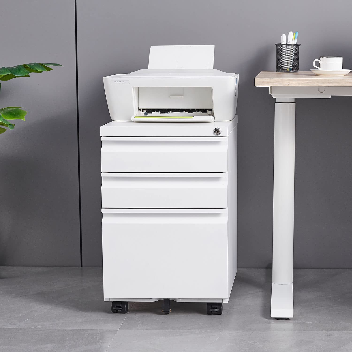 Horizontal Mobile File Cabinet with Wheels - 3 Drawers & Open Shelf, Locking Storage for Letter/Legal Size Files - Under Desk Organizer for Office, Home, School (White) | Perfect for Small Spaces, Classroom Storage & Home Office Organization