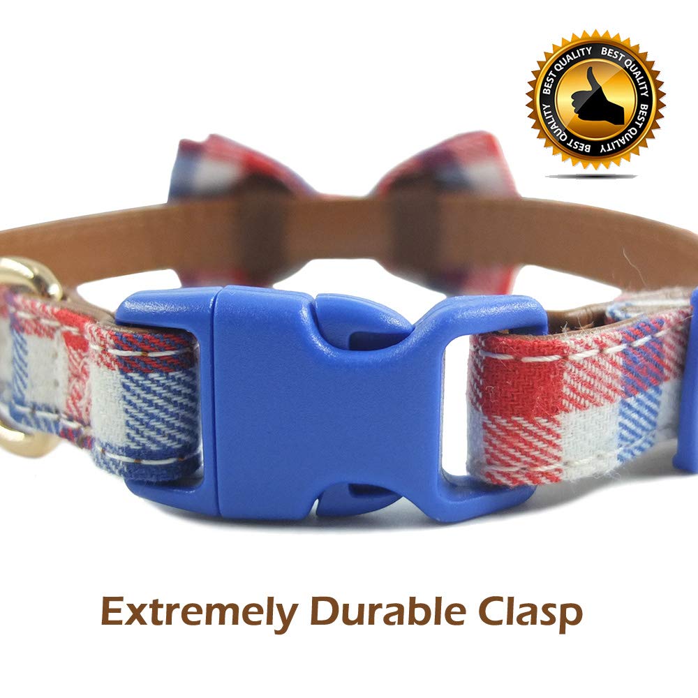 Stylish Plaid Bow Tie Dog Collar - Adjustable Soft Leather Pet Collar for Small Medium Large Dogs (13