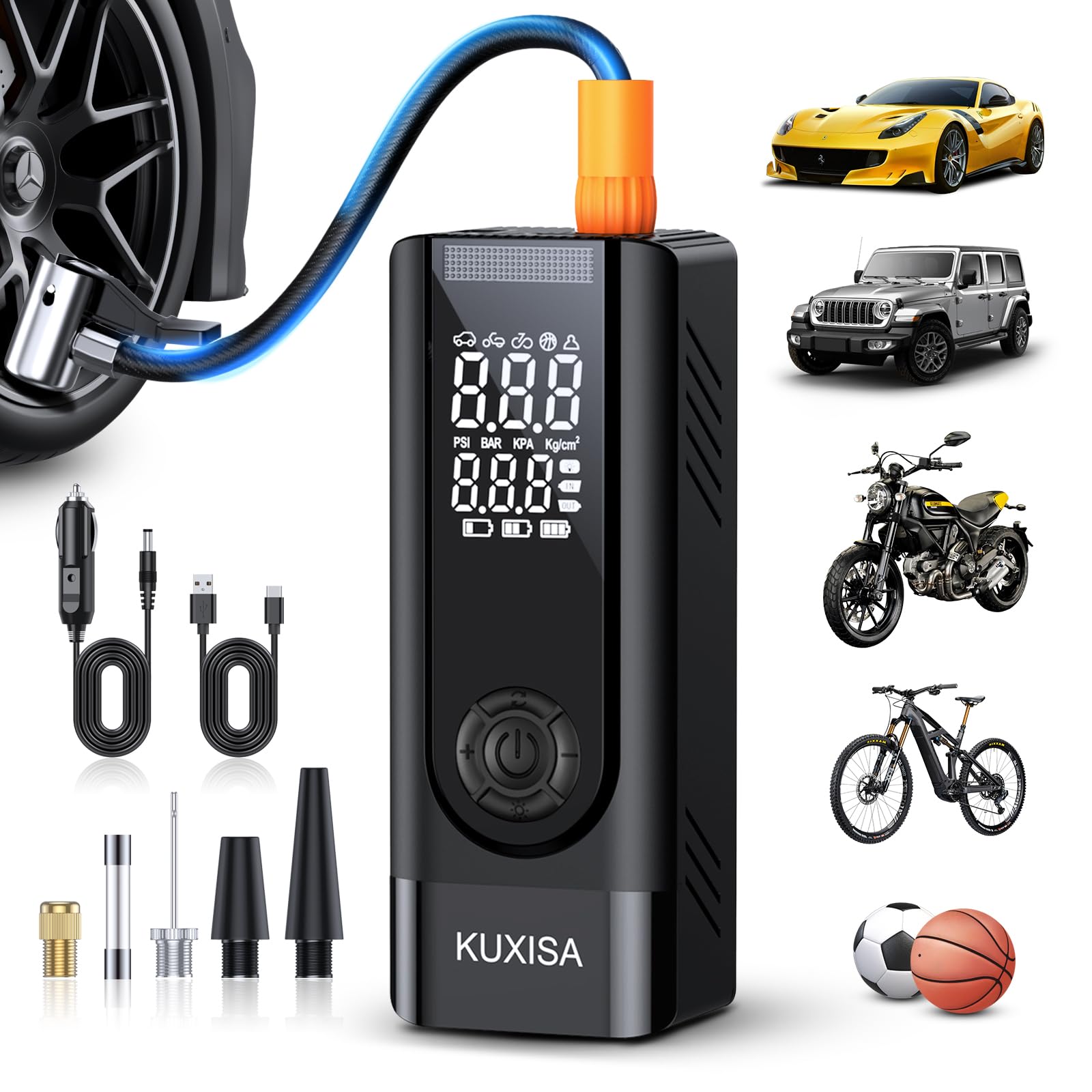 Portable Air Compressor for Car Tires - 180PSI Tire Inflator with Digital Pressure Gauge, 25000mAh Battery & 3X Faster Inflation | Ideal for Cars, Bikes, Motorcycles, Sports Balls & Vehicle Accessories | Emergency Roadside & Home Use