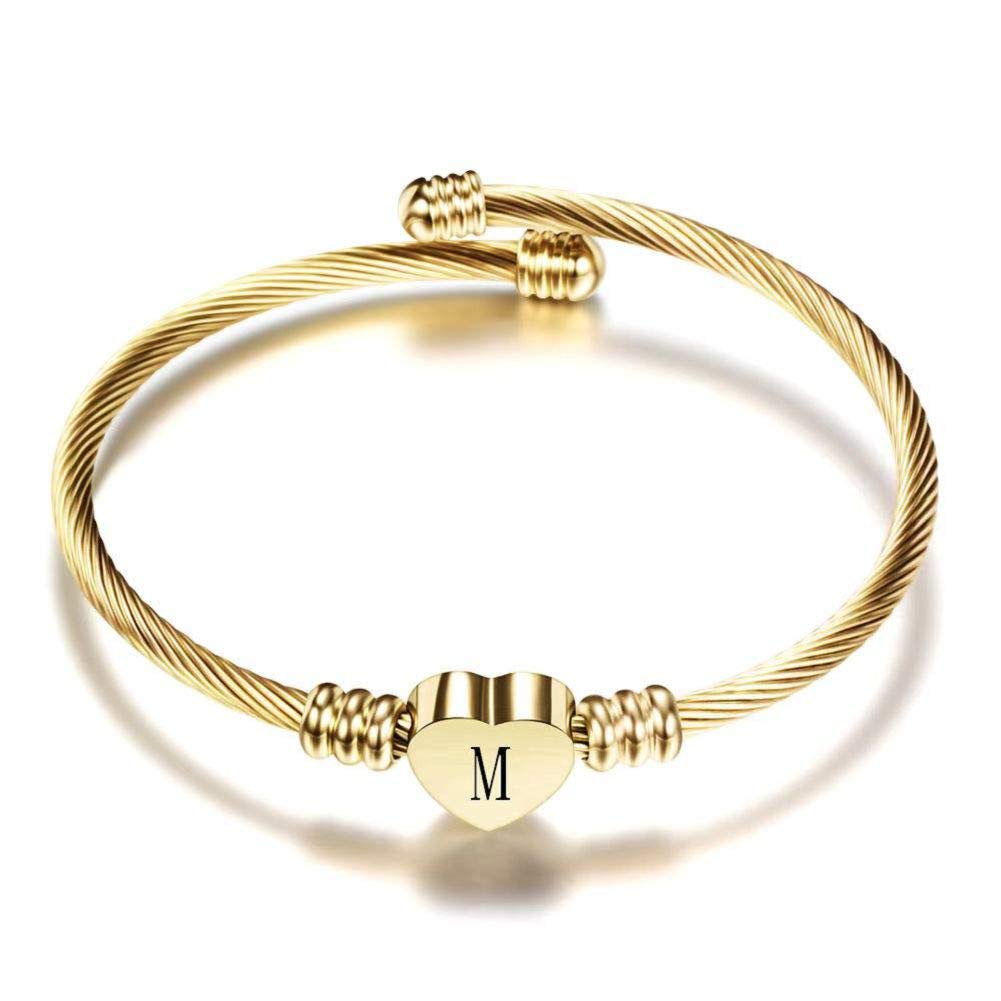 Initial Letter Cuff Bracelet - Love Heart Alphabet Bangle for Women | Birthday Gift