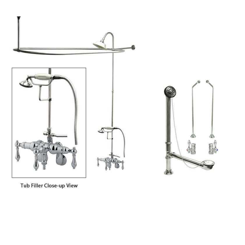 Chrome Clawfoot Bathtub Faucet & Shower Kit with Enclosure & Curtain Rod - Vintage Style Bathroom Fixture for Freestanding Tubs | Perfect for Bathroom Renovations & Spa-Like Showers