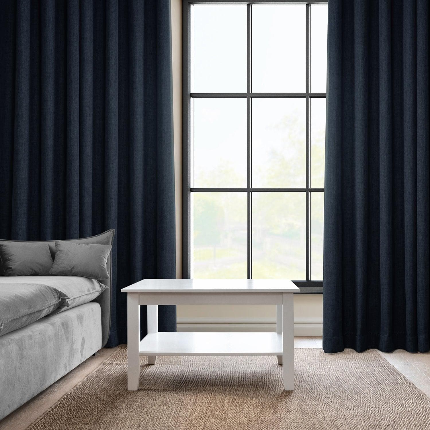 Nightfall Navy Textured Faux Linen Custom Curtains - Elegant Window Treatments for Living Room, Bedroom & Home Decor