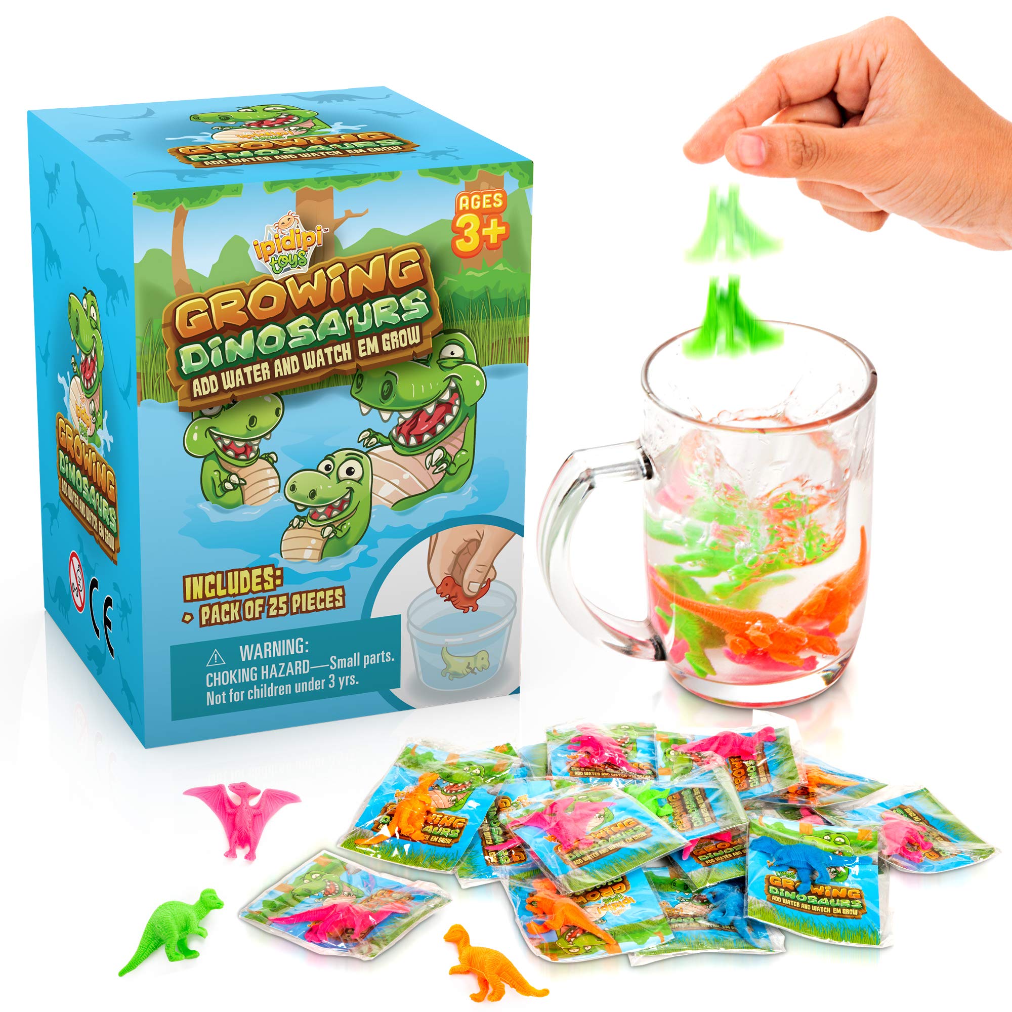 IPIDIPI TOYS Water Growing Dinosaur Toys for Kids – 25 Pack Assorted Colors | Easter Basket Fillers, Birthday Party Favors, Goodie Bag Stuffers | STEM Learning, Sensory Play, Holiday Activities