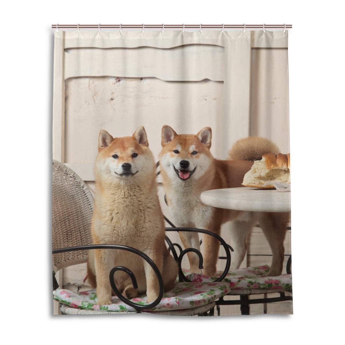 Funny Shiba Inu Dog Shower Curtain 60x72 Inch - Waterproof Polyester Bathroom Decor with Hooks - Cute Japanese Dog Theme for Bathroom, Kids Room & Dorm Decor