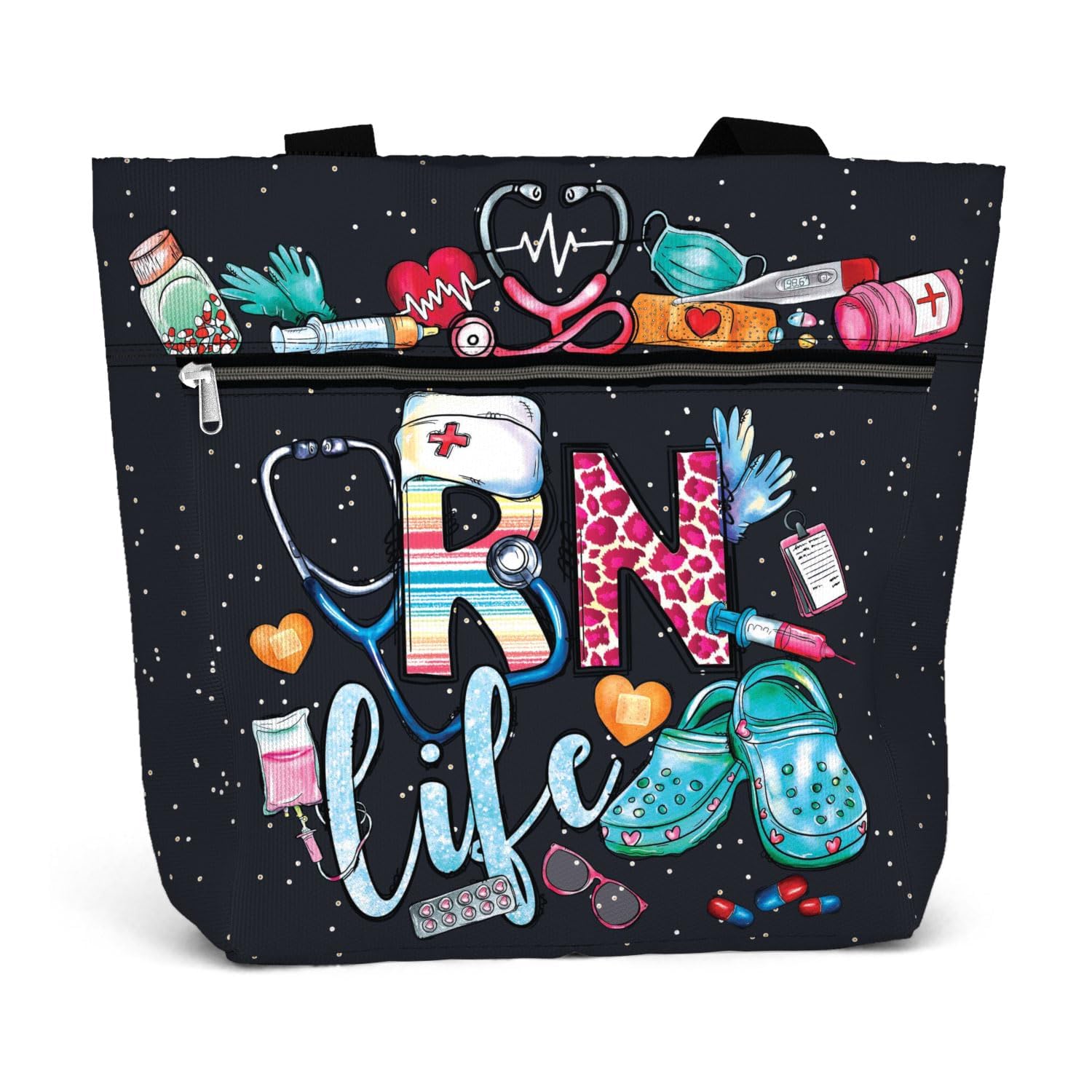 84hoods Stylish Aesthetic Tote Bag for Women - Large Work Shoulder Bag with Multiple Pockets & Zipper Closure - Perfect Gift for RN Registered Nurses - Ideal for Office, Commuting & Nursing School