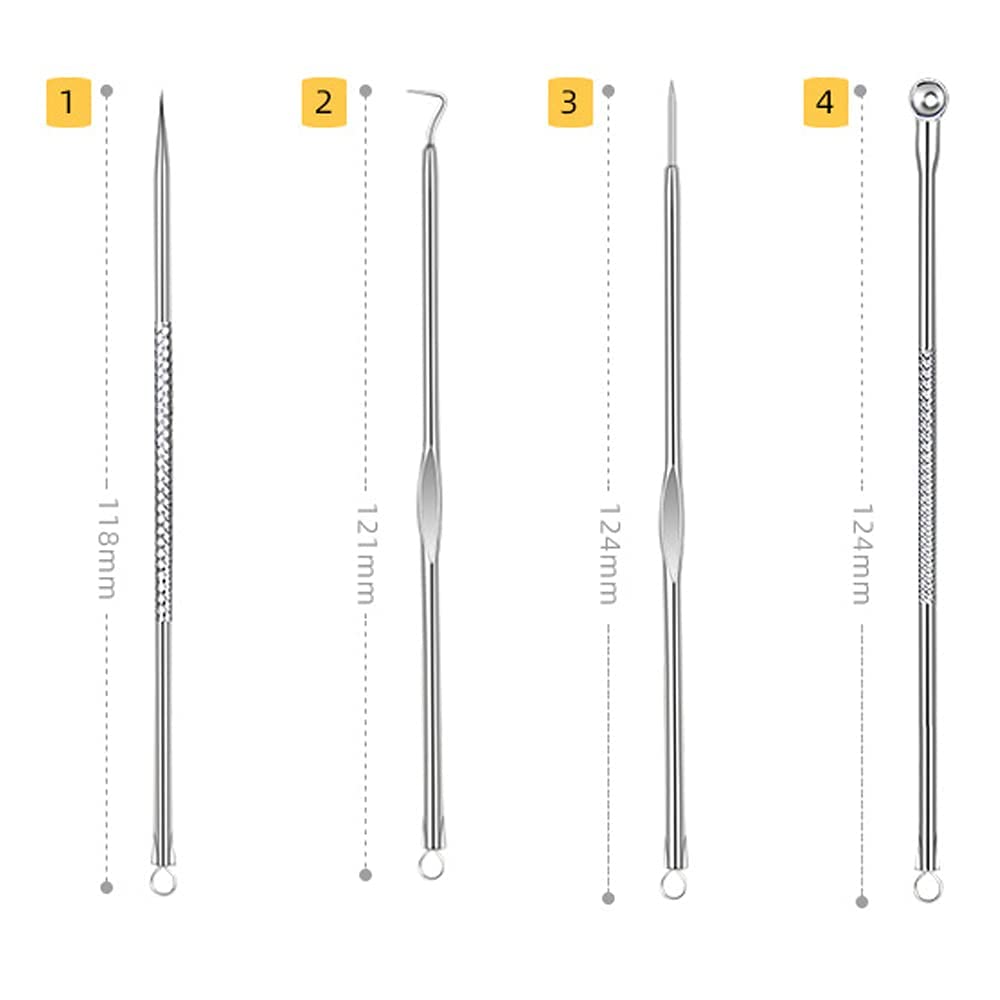 4-Piece Stainless Steel Blackhead Remover Kit - Pimple Popper, Comedone Extractor & Whitehead Removal Tools for Nose & Face | Acne Treatment & Skincare Routine