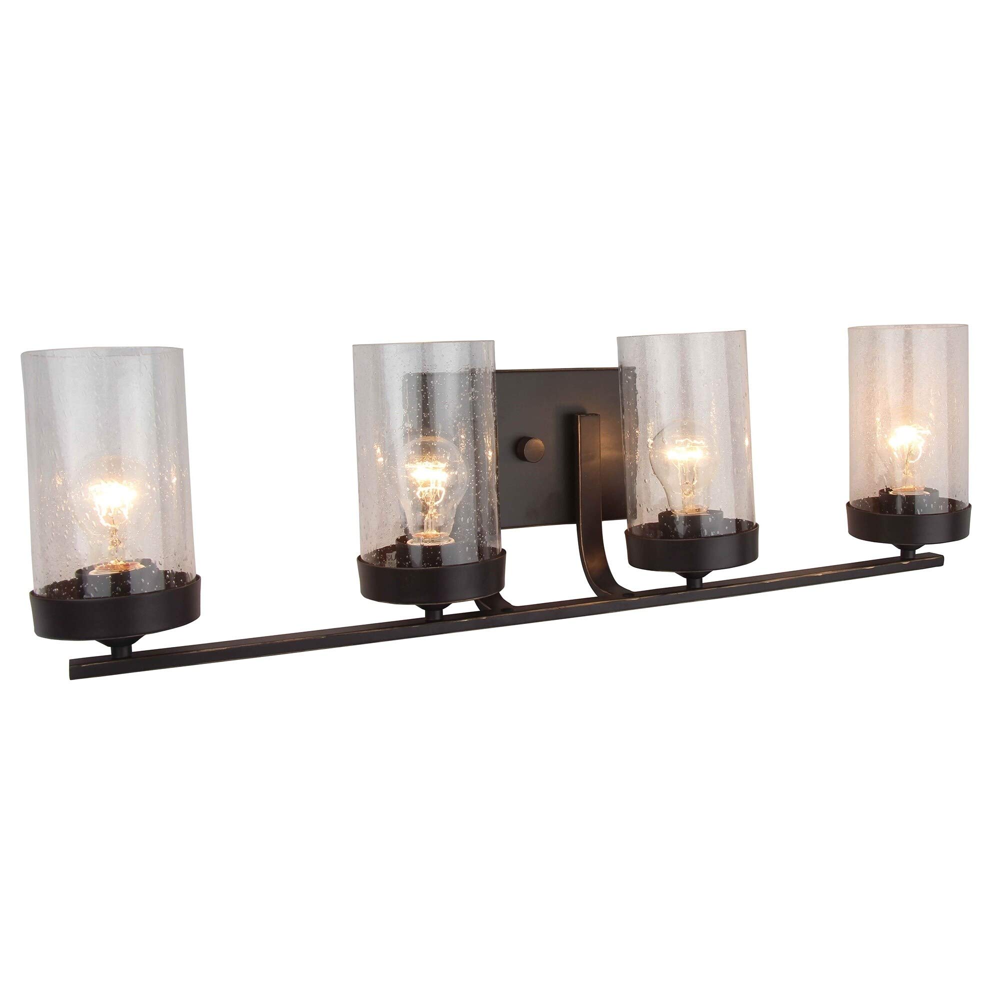 29 Inch Modern Black Metal Dimmable Bathroom Light Bar - 4 Lights, Contemporary Wall Mount Fixture for Bathroom, Vanity or Mirror Lighting