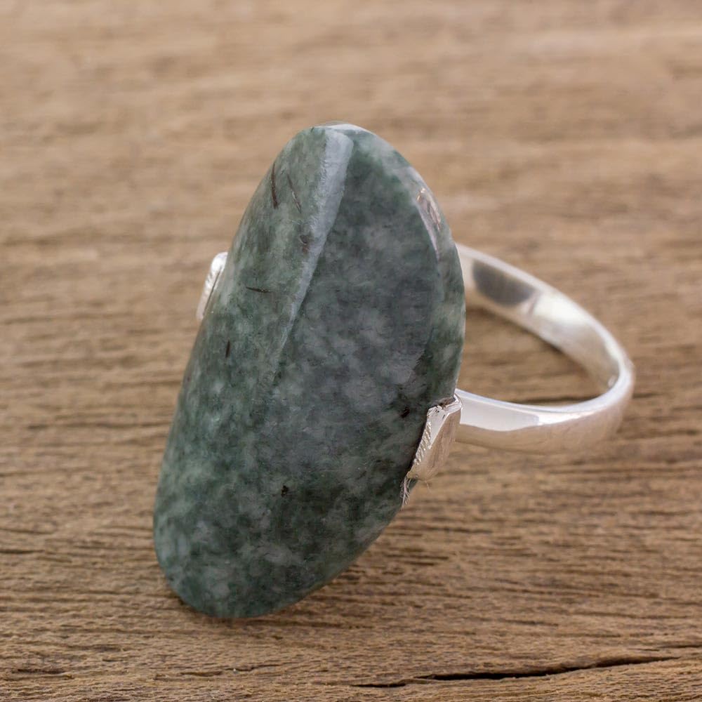 Handmade Jade Cocktail Ring - Sterling Silver Dark Green Guatemalan Artisan Jewelry | Maya Virtue Design for Women | Perfect for Parties, Weddings & Special Occasions