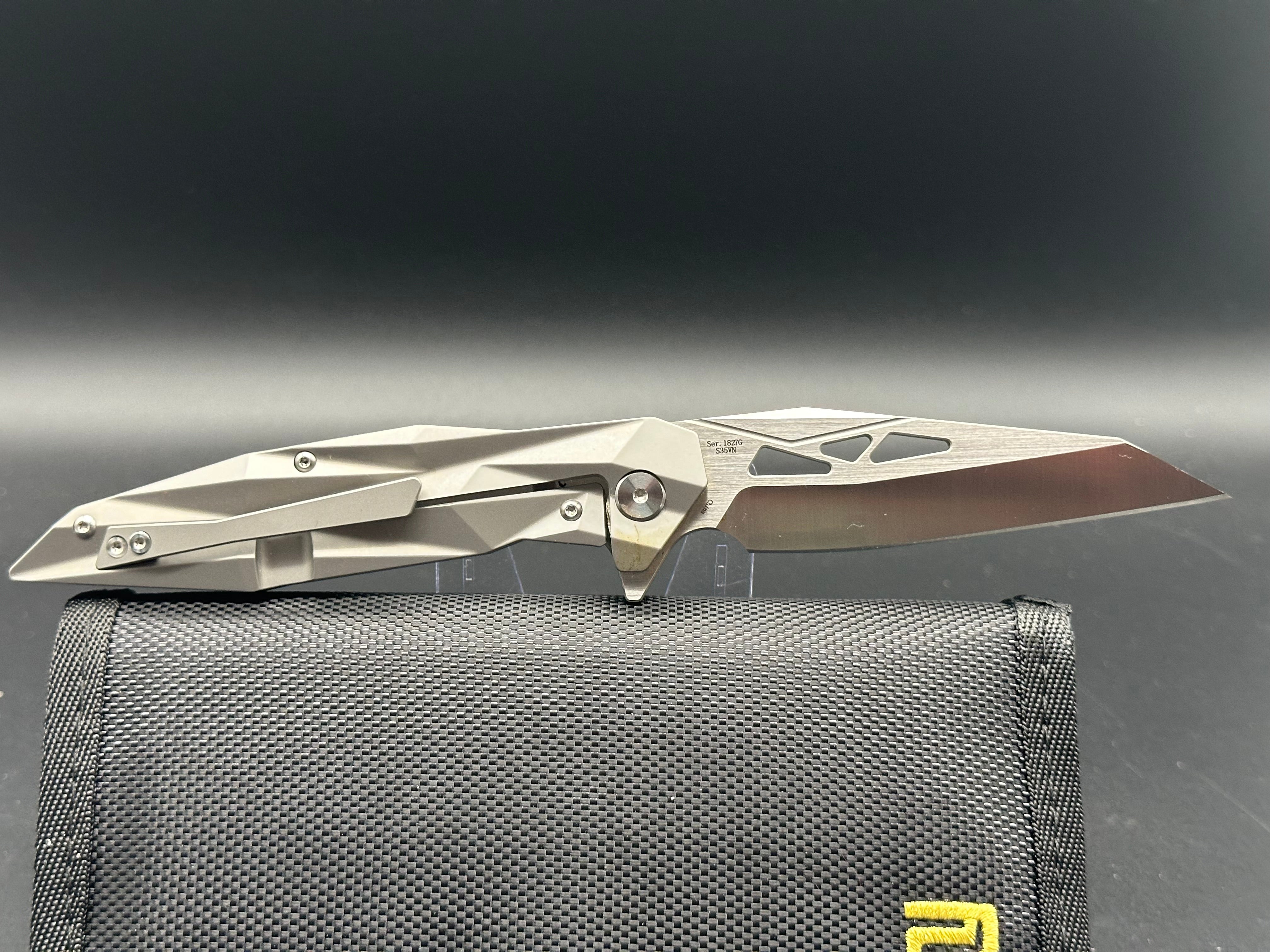 Artisan Cutlery Cygnus S35VN Reverse Tanto Folding Knife with Milled Titanium Handle - EDC, Camping, Survival & Outdoor Activities