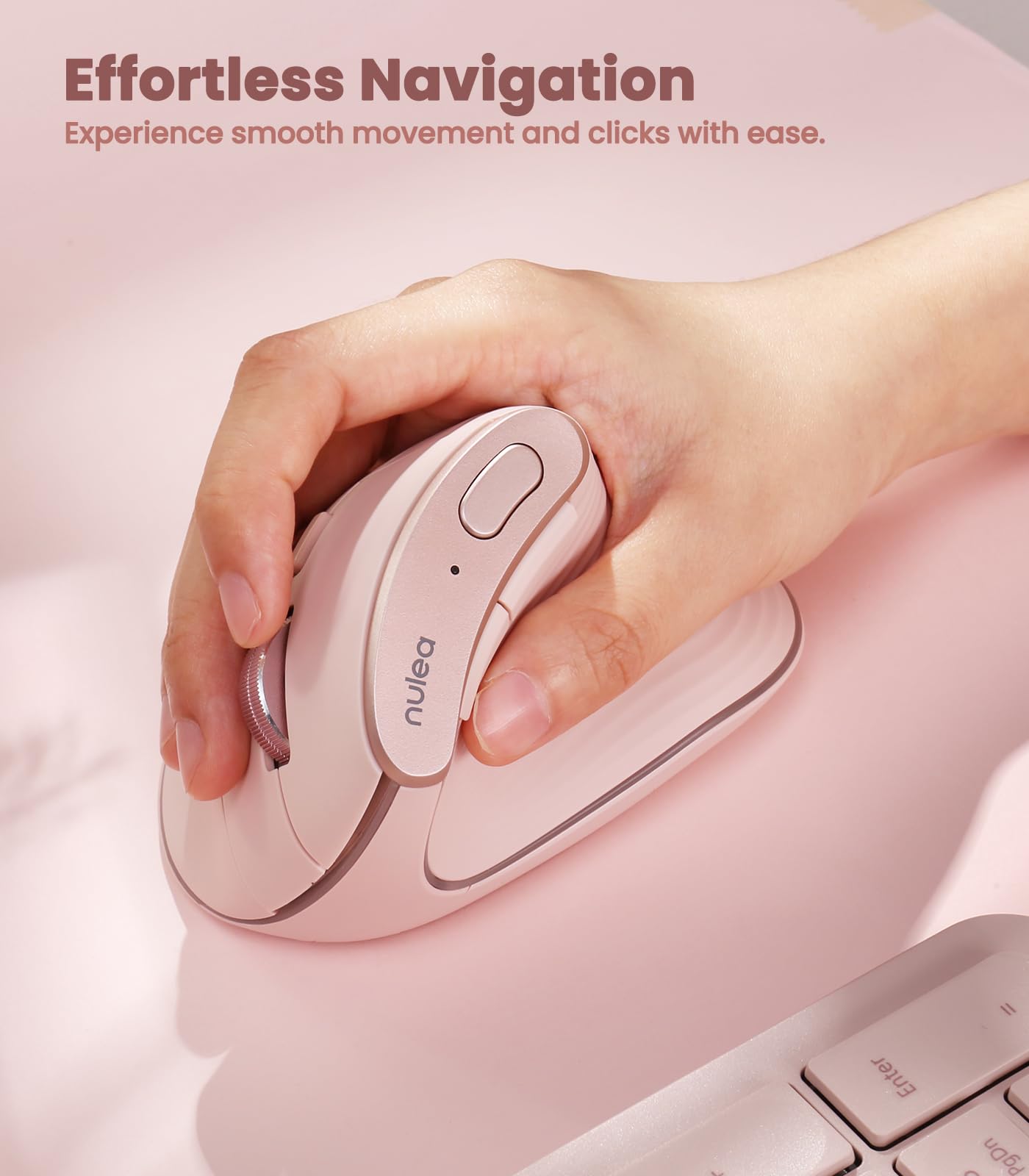 Nulea M510 Wireless Vertical Ergonomic Mouse - 3 Adjustable DPI (800/1200/1600), 2.4G Wireless with 6 Buttons - Compatible with Windows, Mac OS, Laptop & PC (Pink) | Perfect for Office Work, Graphic Design & Long Computer Sessions