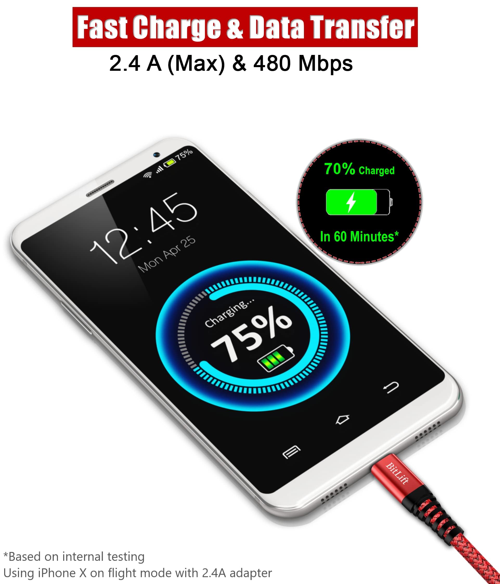 Bitlift 3-Pack 6.6ft Braided Lightning Cable - Fast Charging & Data Sync USB Cable for iPhone 14/13/12/11 Pro/Max/XR/X/8/7/6 & iPad - Durable Nylon Charger Cord for Home, Office, Car & Travel