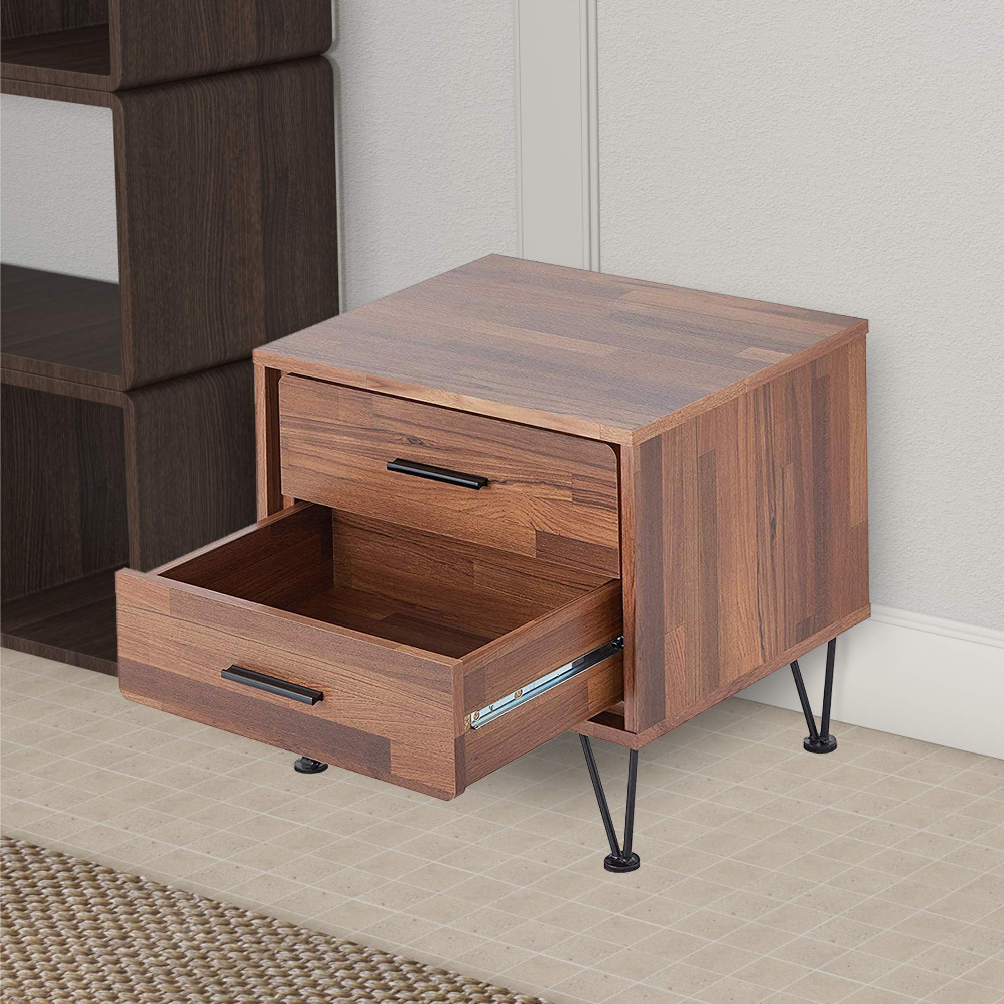 Benzara Contemporary 2-Drawer Wood Nightstand - Solid Wood Bedside Table with Storage - Perfect for Bedroom, Living Room or Guest Room Furniture