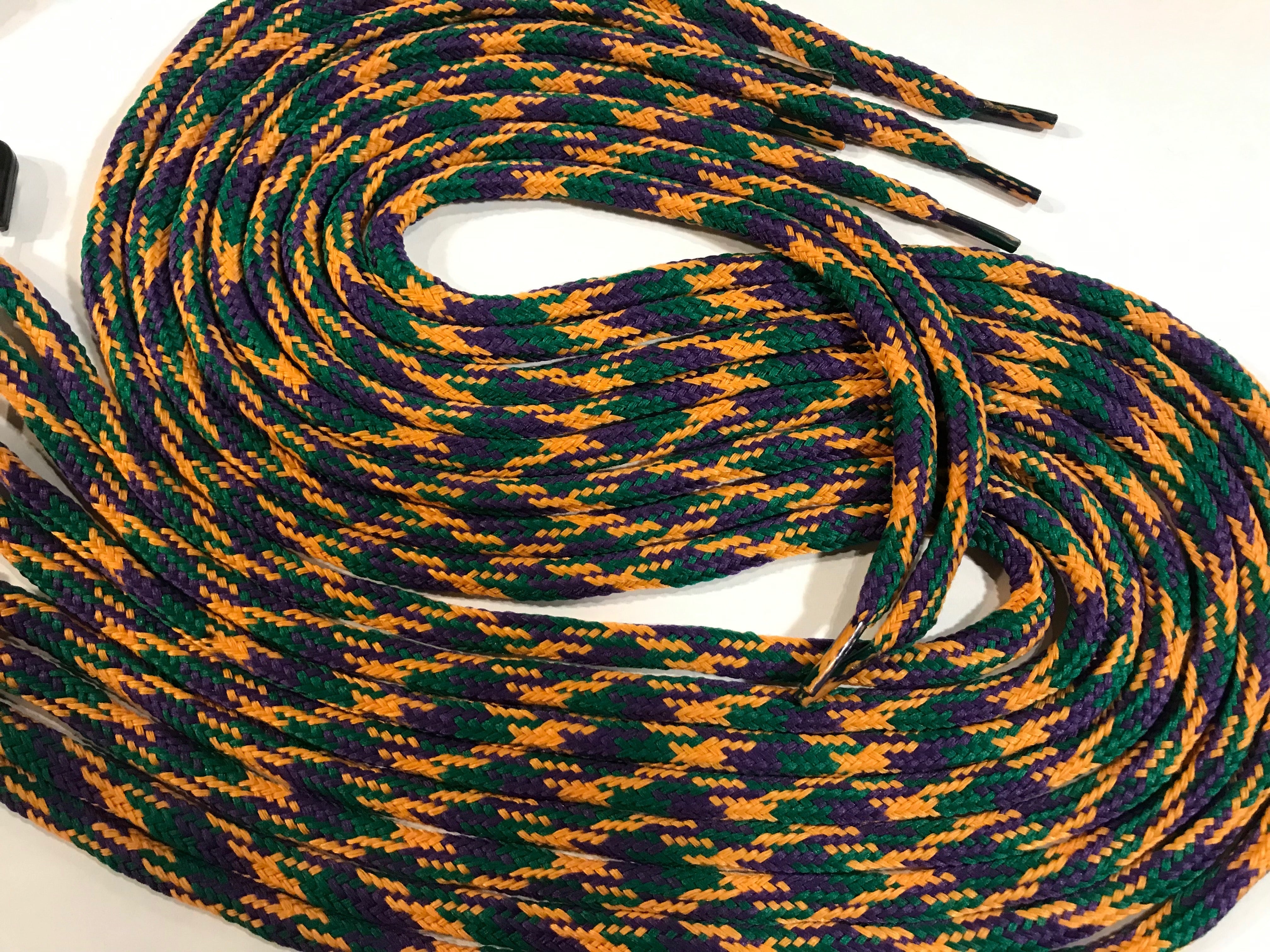 Hybrid Mardi Gras Shoelaces - Green, Purple & Gold Beaded Laces for Sneakers, Boots & Dress Shoes | Perfect for Carnival, Festivals & Costume Parties