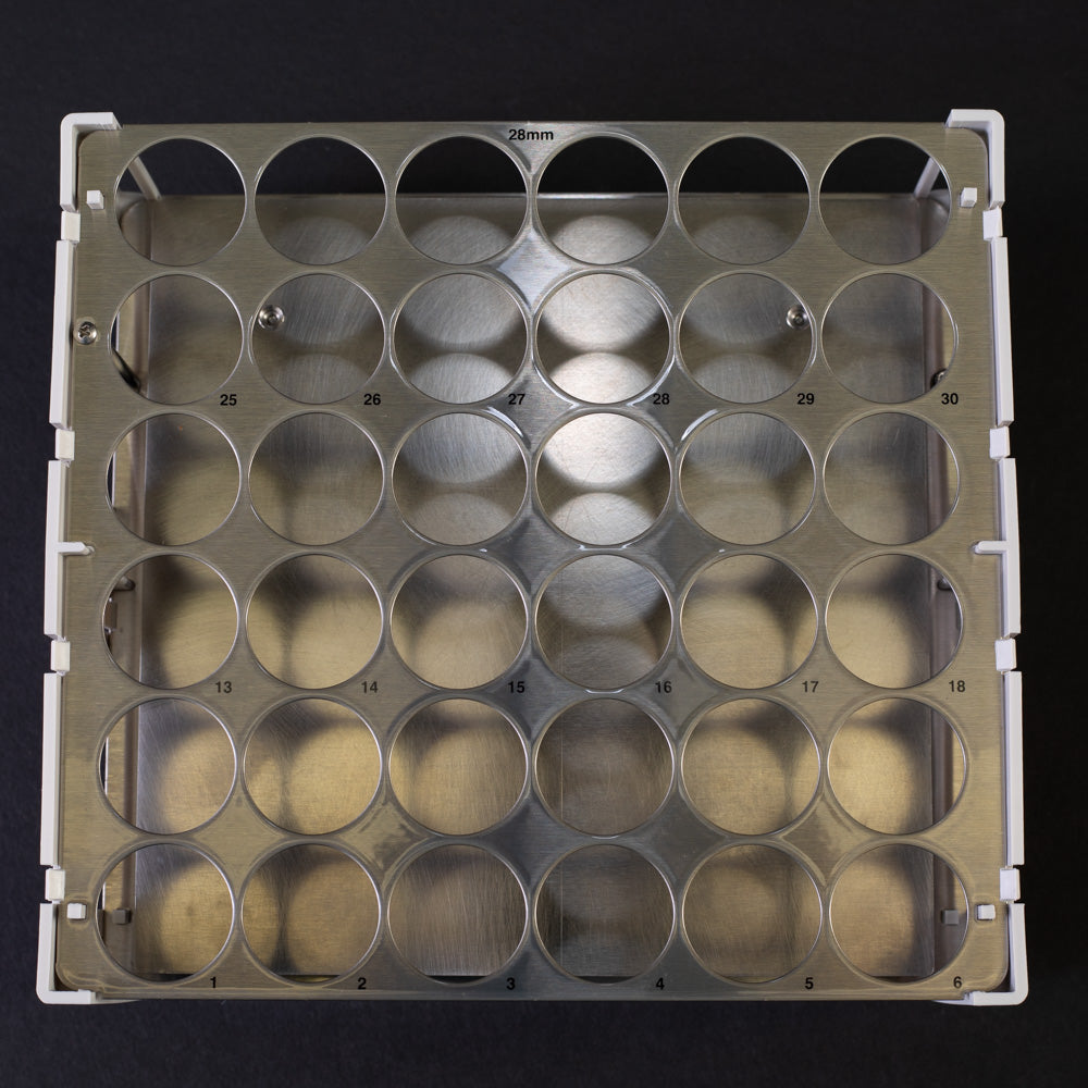 Foxy® R1 & R2 28mm Scintillation Vial Racks - Holds 36 Vials - Perfect for Lab Organization & Sample Storage in Research Facilities