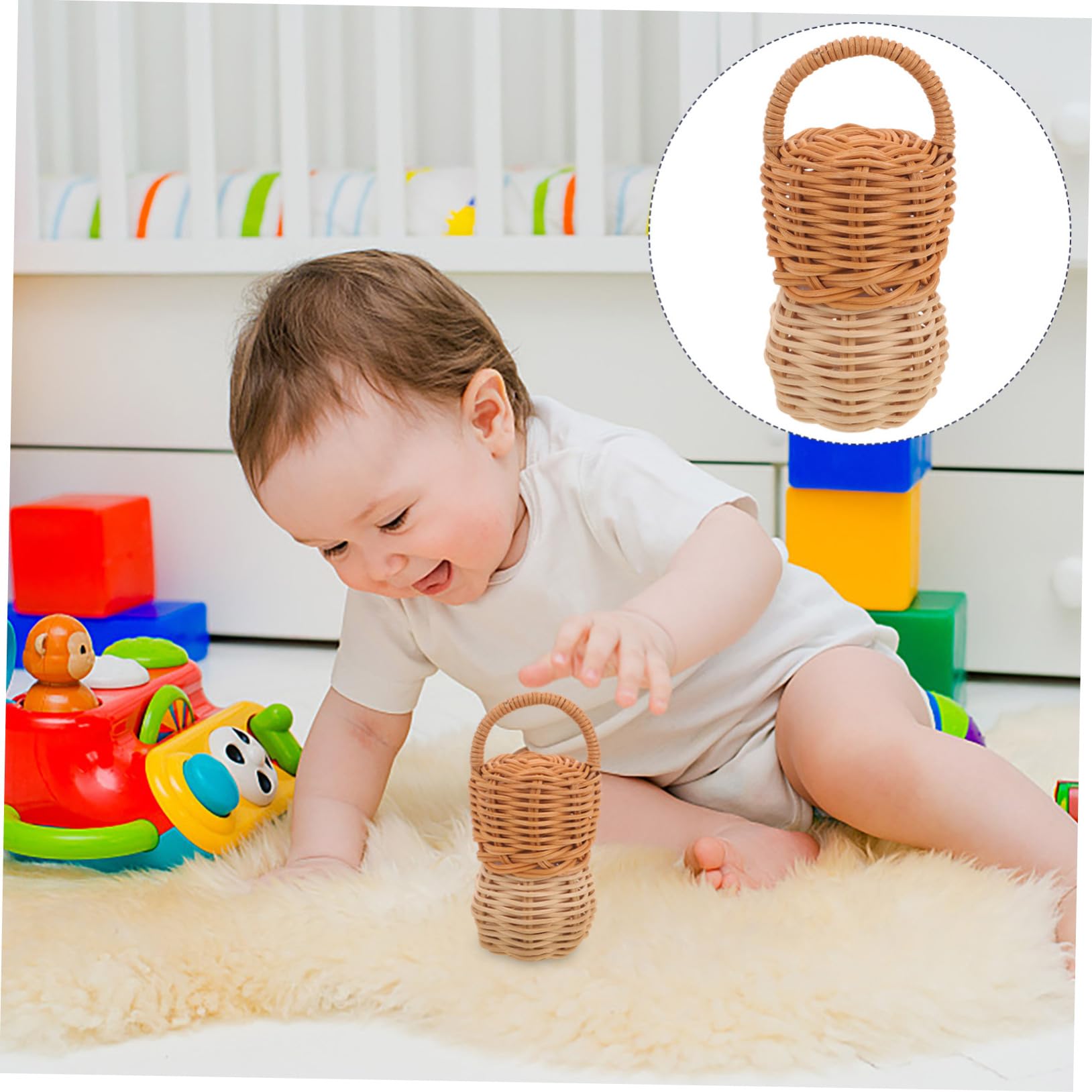 CIMAXIC Natural Rattan Pine Nut Rattle Toy - Handheld Baby Shaker & Musical Bell for Newborns - Perfect for Sensory Play, Early Learning & Infant Development