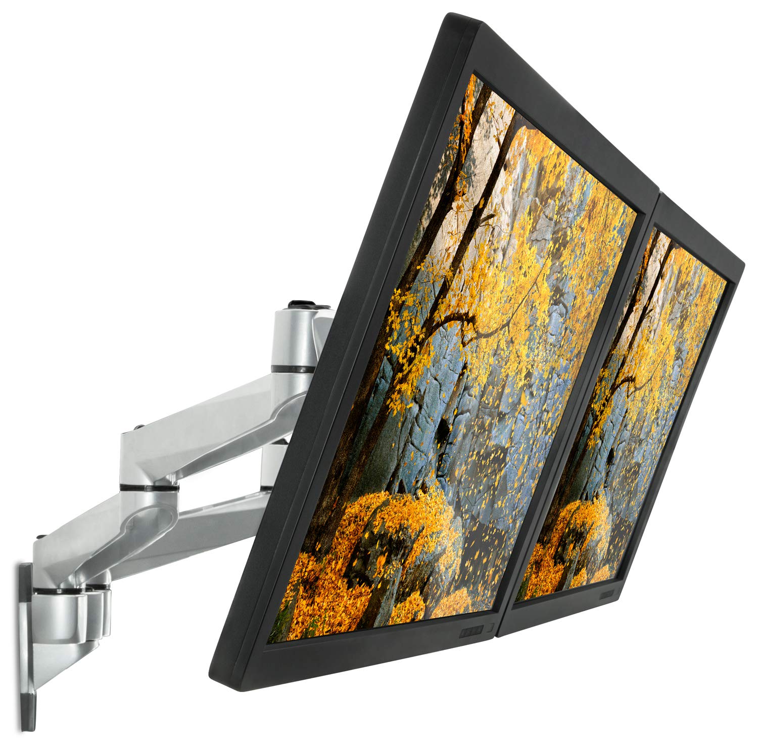 Mount-It! Premium Modular Dual Monitor Wall Mount Arms - Adjustable Tilt Swivel VESA Mount for 13-27 Inch Screens (75x75/100x100mm) - Silver | Perfect for Home Office, Gaming Setup & Workspace Ergonomics