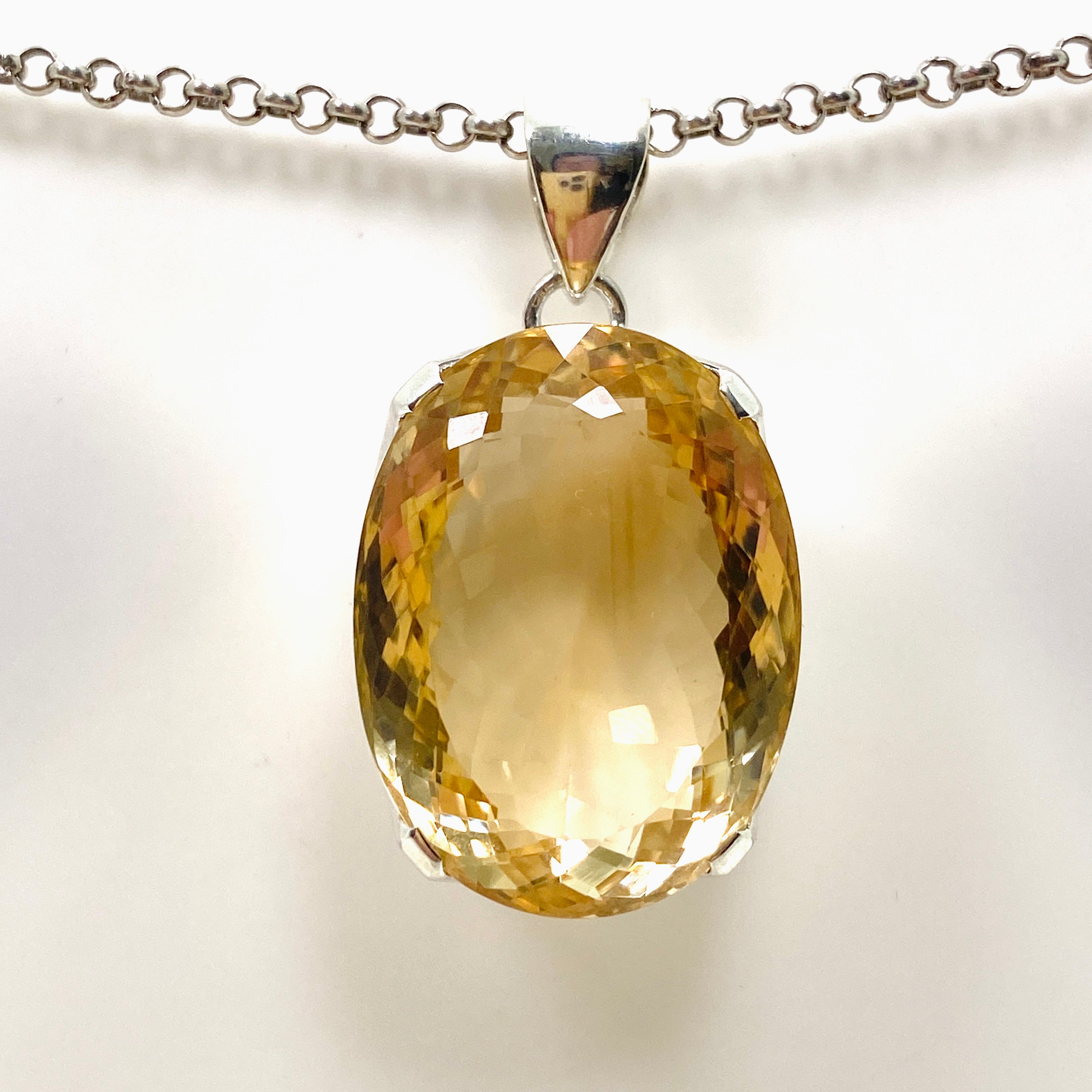 Natural Citrine Gemstone Oval Faceted Pendant Necklace - 925 Sterling Silver Jewelry KPGJ4787 for Women's Birthday Gift & Everyday Wear