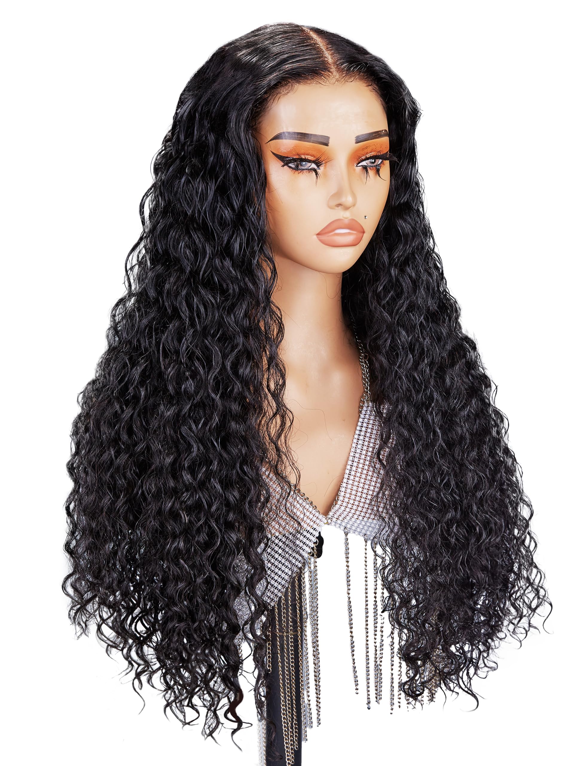 Deep Wave Lace Front Wigs Human Hair 7x5 HD Lace Pre-Plucked Glueless Wigs 200% Density 22inch - Natural Black Women Wigs for Christmas Gifts, Parties & Daily Wear