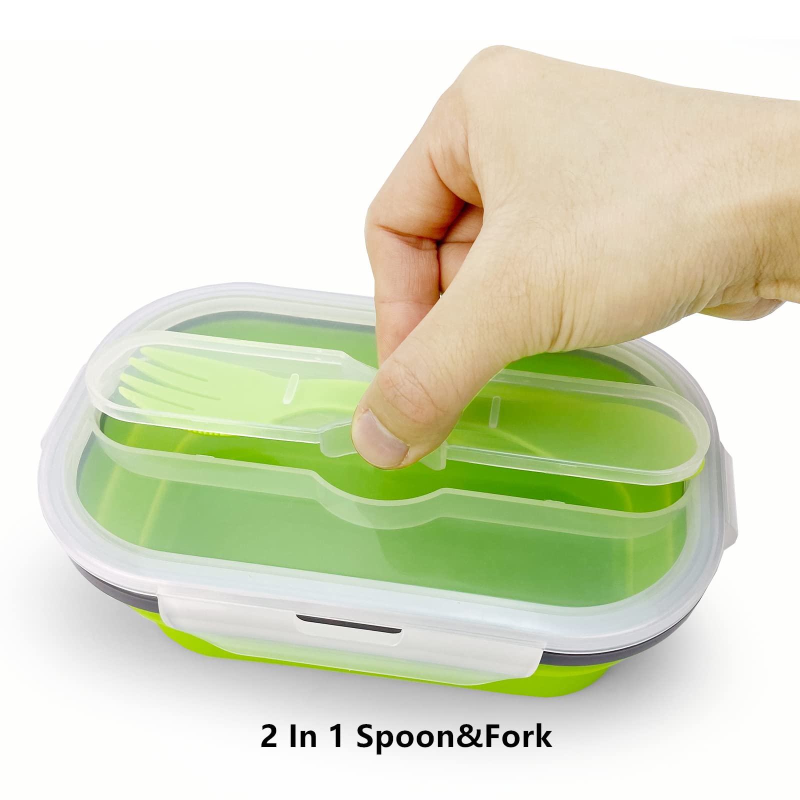 Eco-Friendly Collapsible Silicone Lunch Box - 800ML Leak-Proof Bento Container with Airtight Lid & Fork - Perfect for Office Lunch, School, Picnics, Camping & Meal Prep - Reusable Food Storage Container