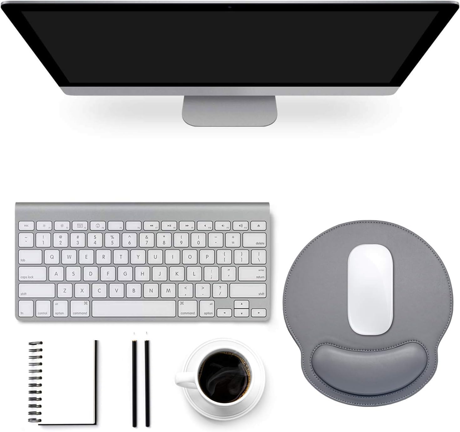 Premium Ergonomic Leather Mouse Pad with Memory Foam Wrist Support - Non-Slip Rubber Base for Pain Relief | Comfortable Computer Accessory for Office, Home & Travel Use | Perfect for Long Work Hours & Gaming Sessions (Grey)