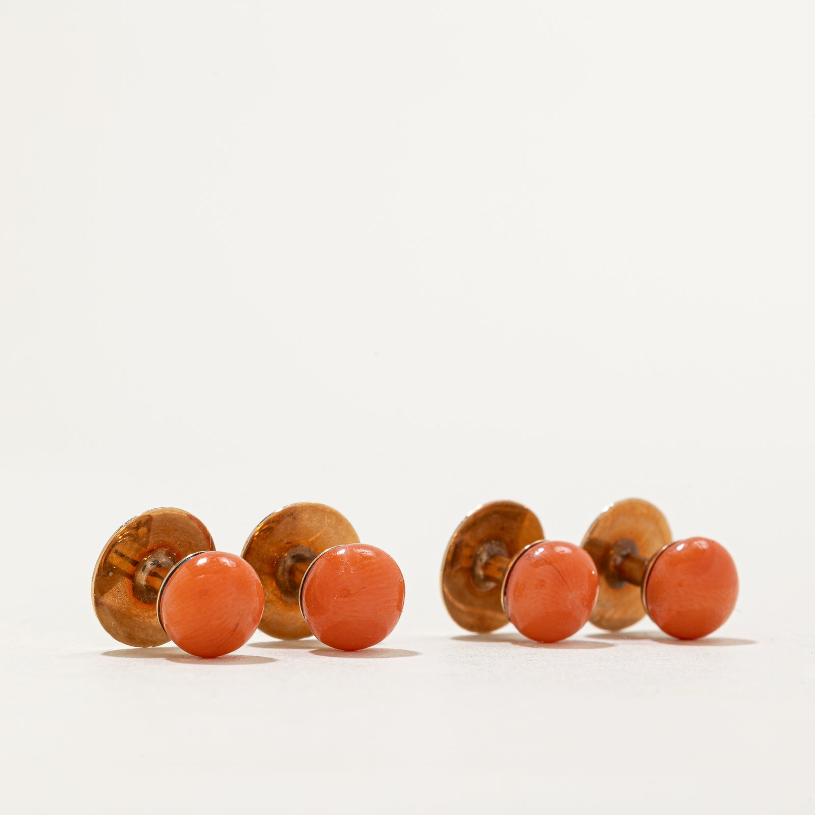 Victorian Style Solitaire Coral Cufflinks Set - 34.00 Carat Total Weight | Elegant Dress Shirt Accessories for Weddings & Formal Events