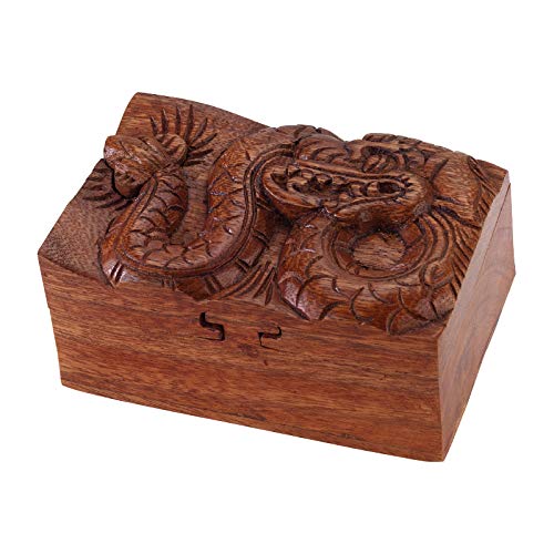 Hand Carved Wooden Dragon Jewelry Box with Secret Compartment - OMA Dragon Box for Rings, Necklaces & Keepsakes - Perfect for Home Decor, Gift Giving & Fantasy Collections