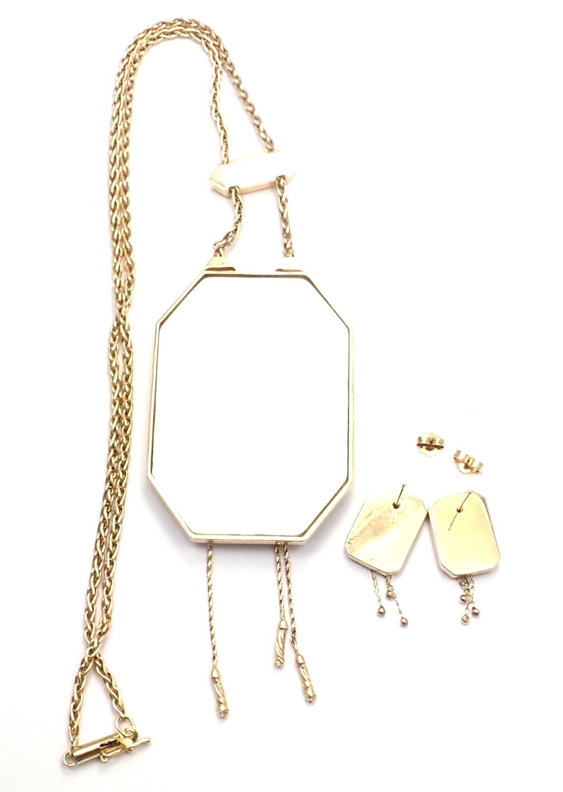 14k Yellow Gold Diamond Onyx Mother of Pearl Necklace & Earrings Set for Women - Elegant Jewelry Gift for Wedding, Anniversary & Special Occasions