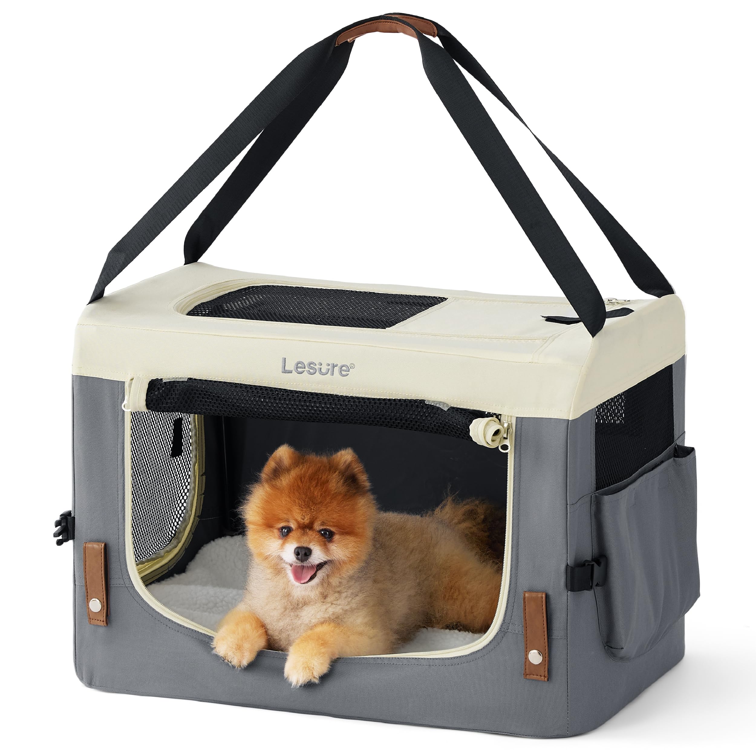Collapsible Travel Dog Crate for Small Dogs - 24 Inch Portable Soft Pet Carrier with Handle | Foldable Fabric Kennel for Indoor & Outdoor Use | Grey Heavy Duty Dog Crate Perfect for Camping, Road Trips & Home