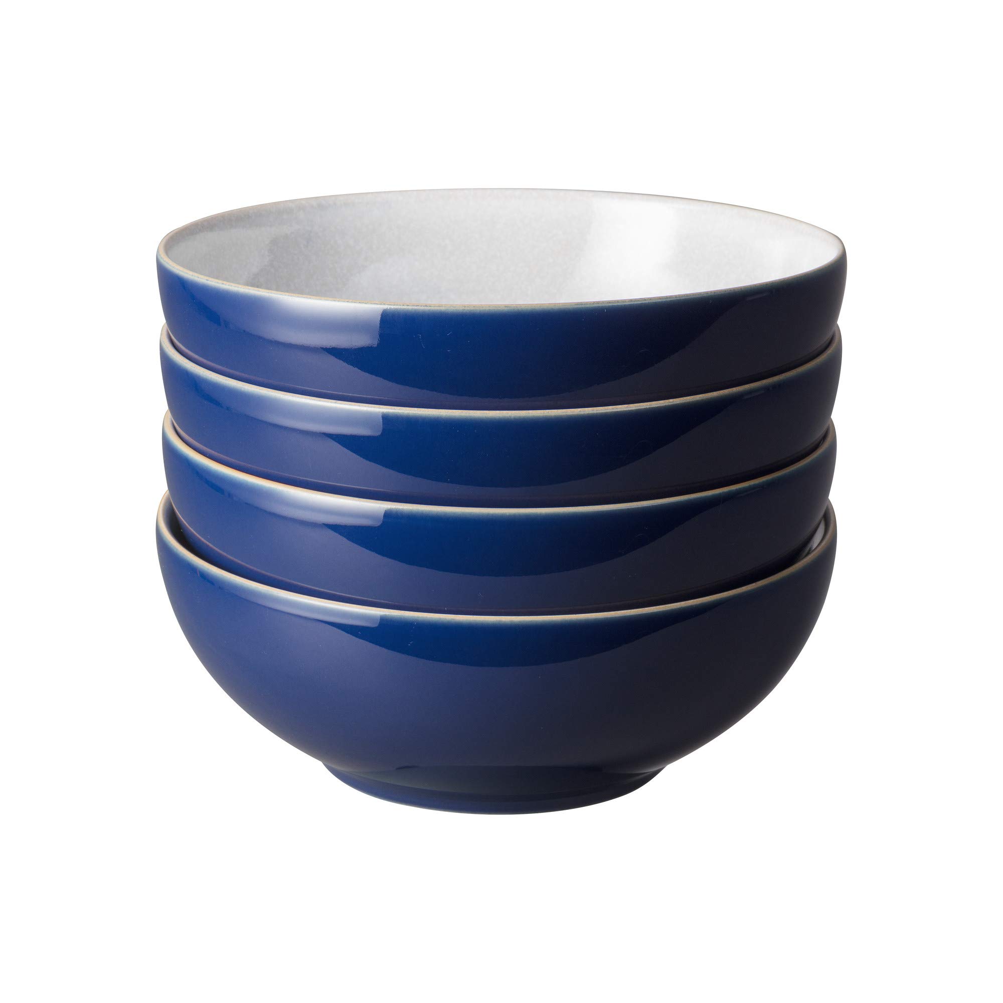 Denby Elements Dark Blue Cereal Bowls Set of 4 - 17cm (820ml) Microwave & Dishwasher Safe Stoneware - Navy Blue & White Ceramic Tableware - Chip & Crack Resistant Soup & Salad Bowls for Everyday Dining & Entertaining