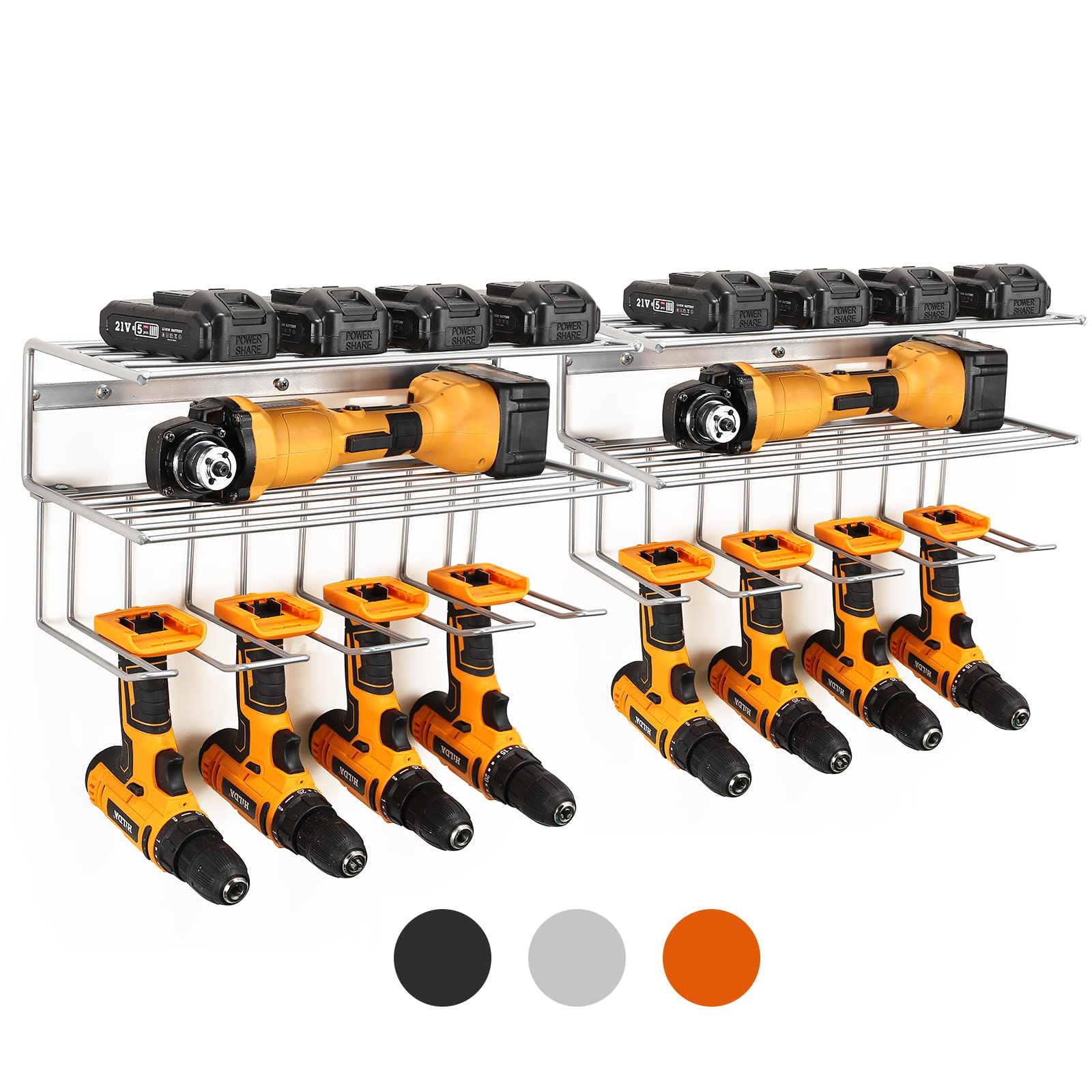 Heavy Duty Wall Mount Tool Organizer & Storage Rack - 2 Pack Silver Garage Shelf System for Power Tools, Drills & Workshop Equipment | Durable Garage Organization Solution for DIY Projects & Professional Workspaces