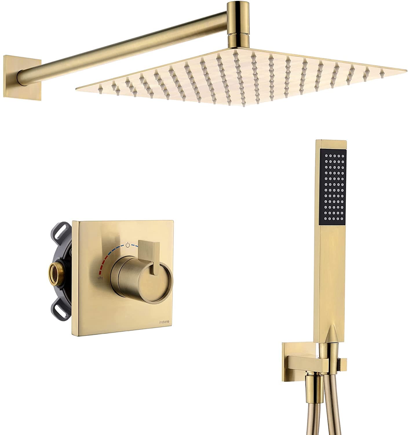 Premium Indare Shower System - 10 Inch High Pressure Rainfall Shower Head with Handheld Spray & Brass Valve - Luxury Bathroom Faucet Set for Spa-Like Experience - Perfect for Master Bathrooms & Modern Home Renovations